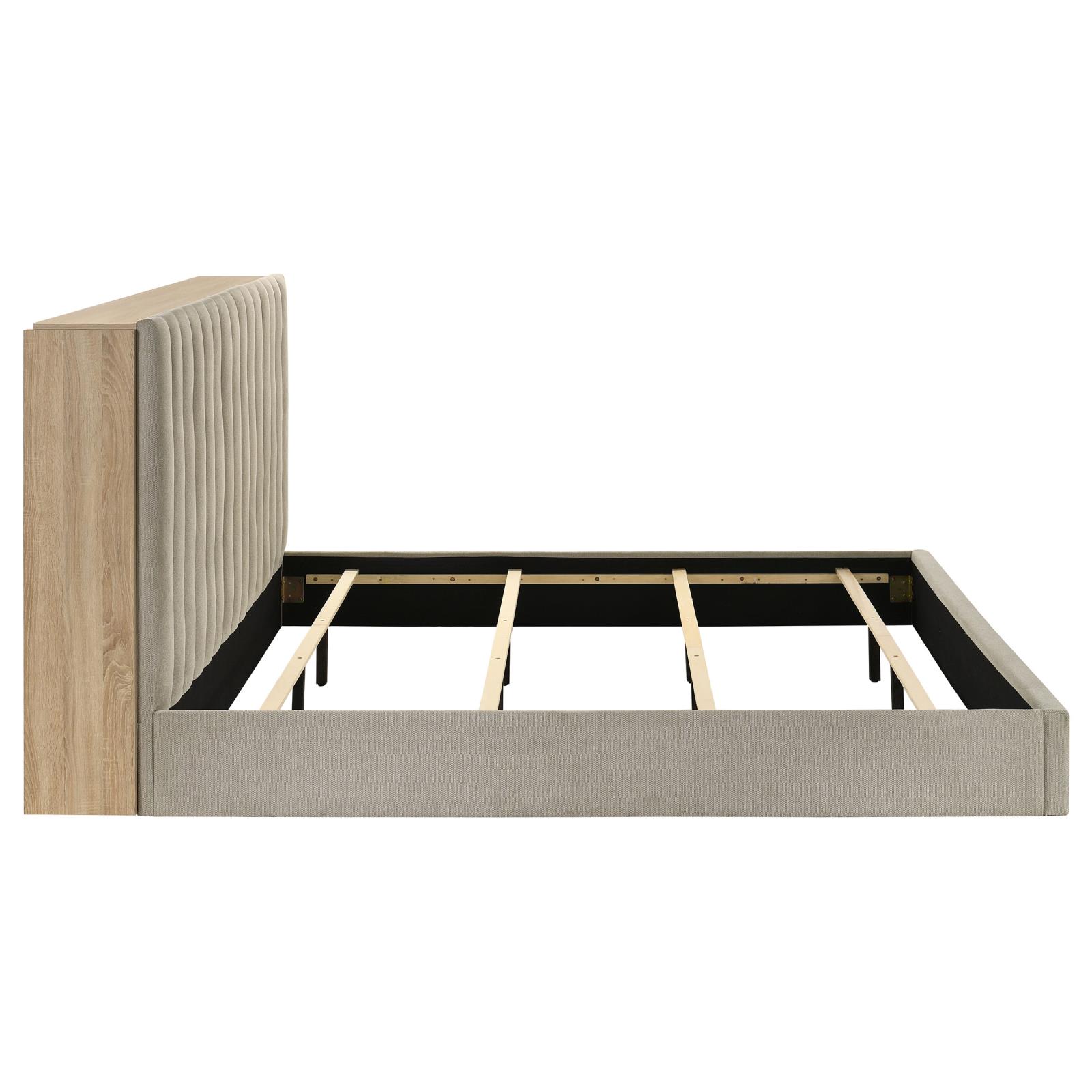 Arielle Eastern King Upholstered Bookcase Bed Light Tan and Light Oak - Image 8