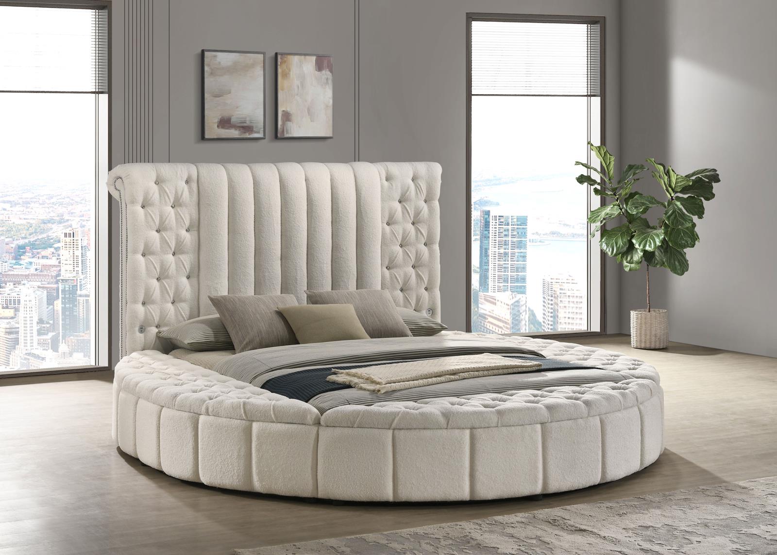 Sonya Upholstered Queen Round Storage Bed Ivory - Image 2