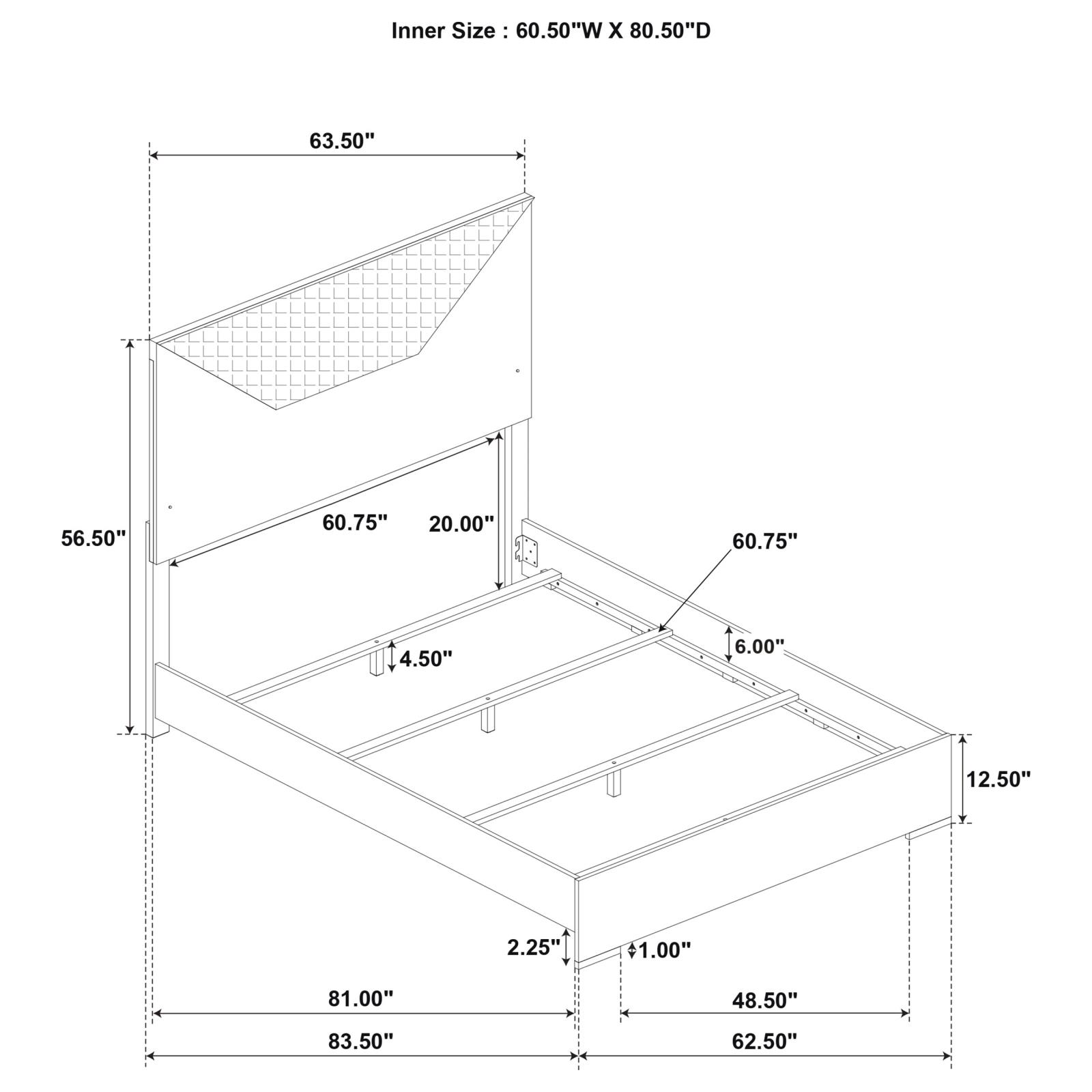 Ives Queen Panel Bed LED Headboard Grey High Gloss - Image 9