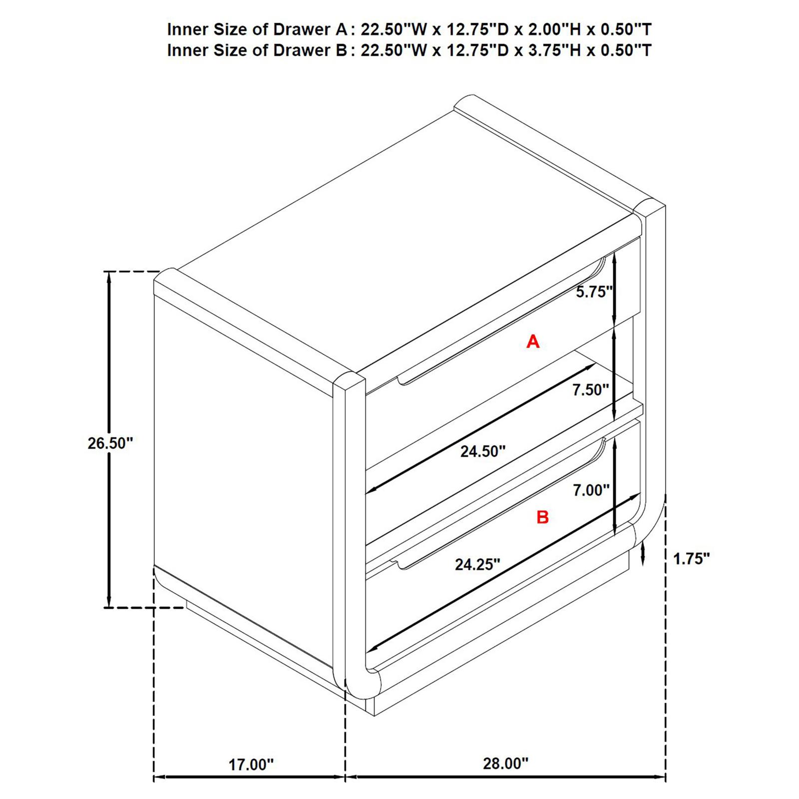 Leandro 2-drawer LED Nightstand with USB Burnished Black - Image 13