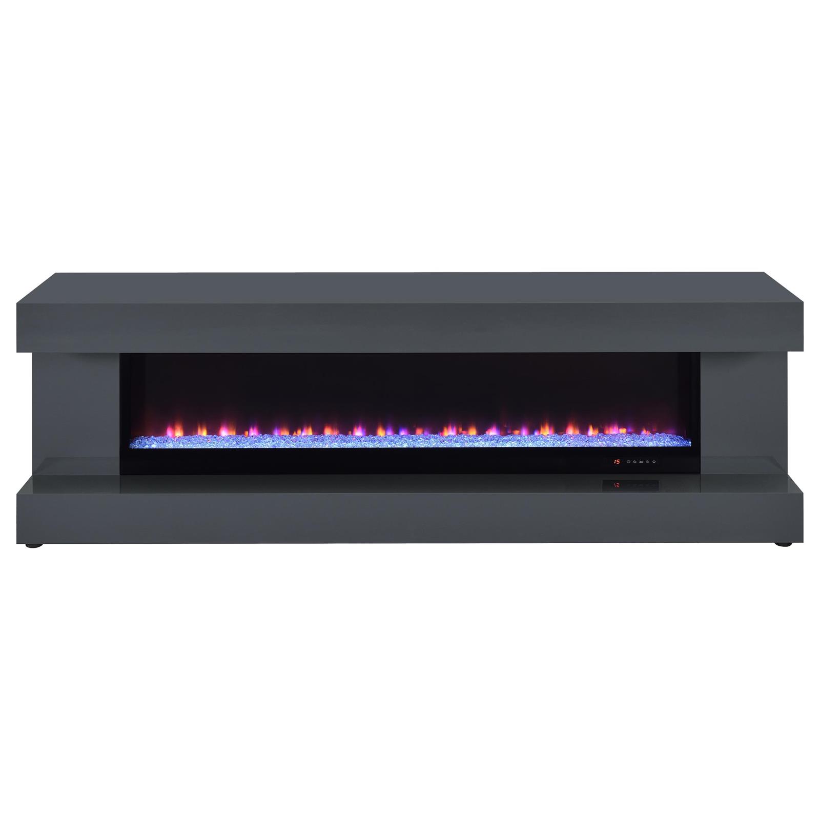 Mallory TV Stand Fireplace Console Bluetooth Speaker Grey High Gloss - Image 4
