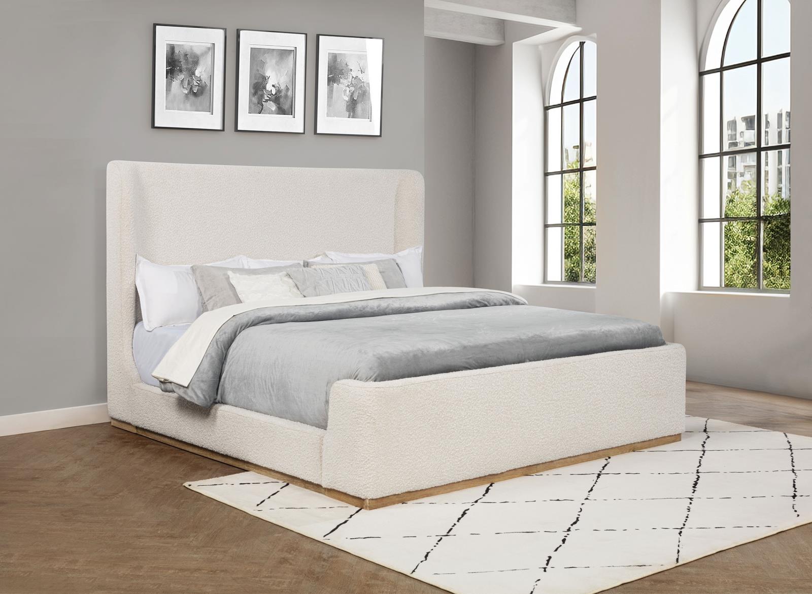 Nala Eastern King Bouclé Upholstered Platform Bed Cream - Image 2
