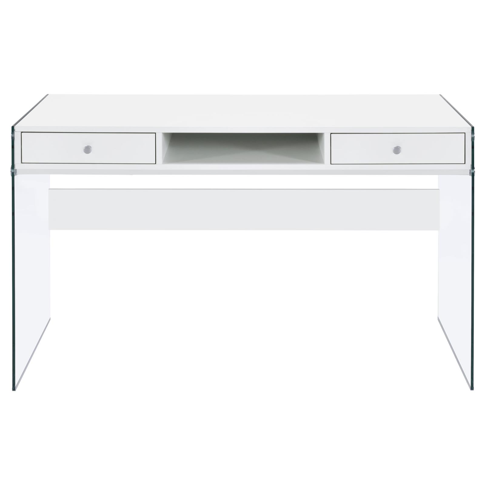 Dobrev 48-inch 2-drawer Writing Desk White High Gloss - Image 4