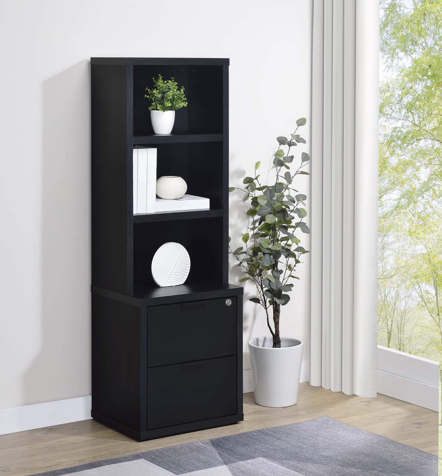 Westpark 3-shelf Bookcase USB and Lockable Drawer Black - Image 2