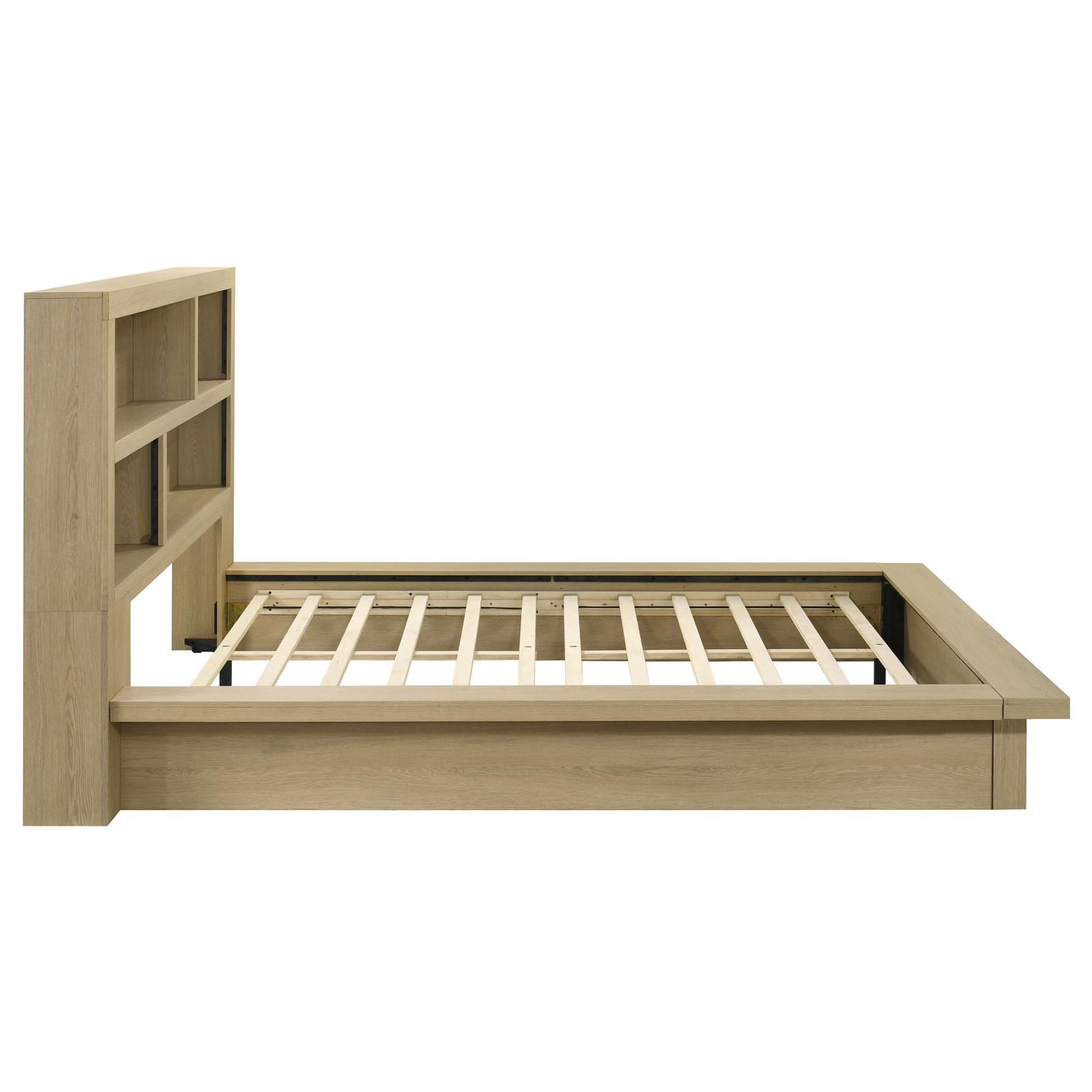 Hendricks Queen Bookcase Headboard Platform Bed Light Oak - Image 6