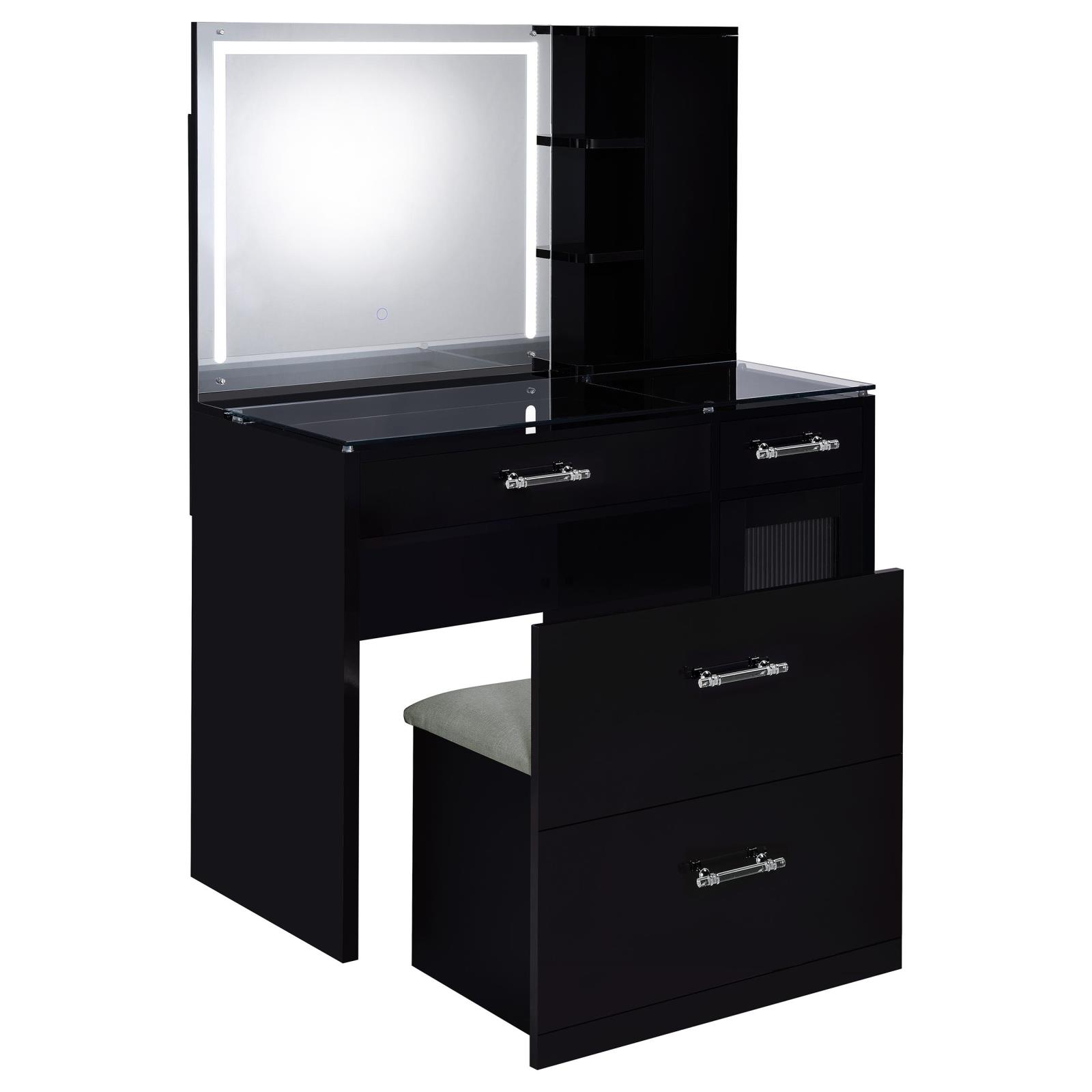 Flora 2-drawer Vanity Set with LED Mirror Black High Gloss - Image 5