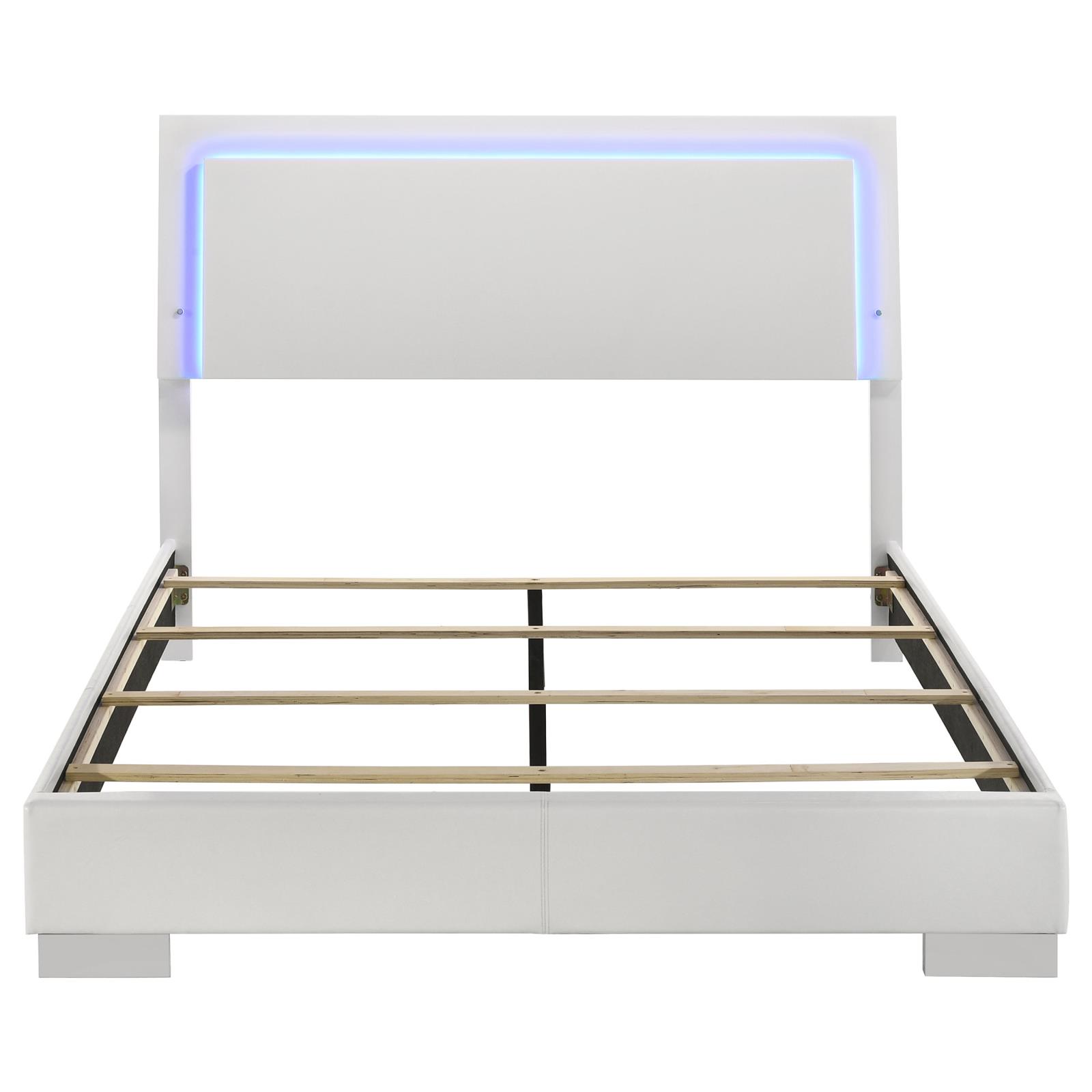 Felicity Wood Queen LED Panel Bed White High Gloss - Image 4