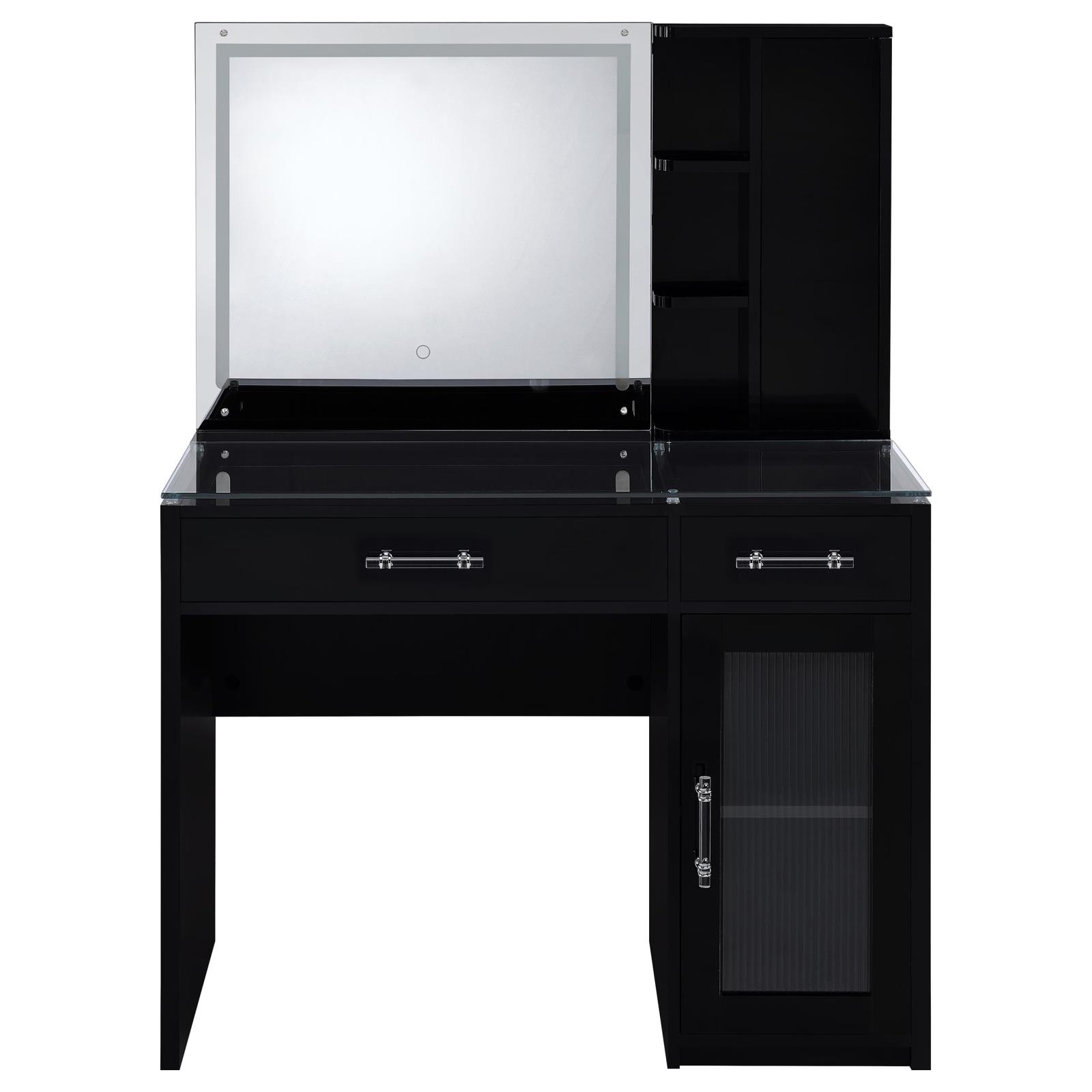 Flora 2-drawer Vanity Set with LED Mirror Black High Gloss - Image 9