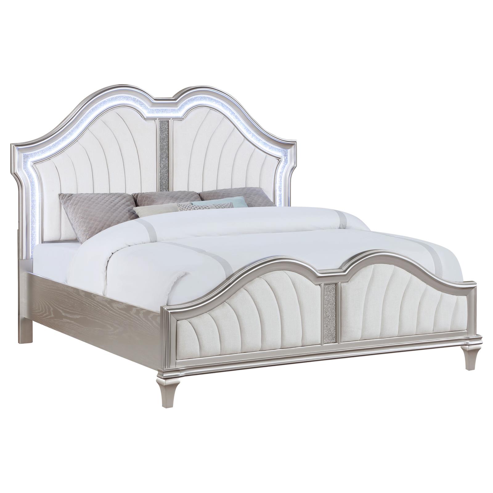 Evangeline Wood Eastern King LED Panel Bed Silver Oak - Image 3