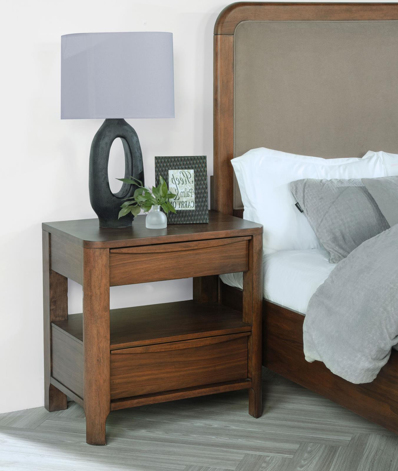 Maderia 2-drawer Nightstand Bedside Table Walnut - Image 2