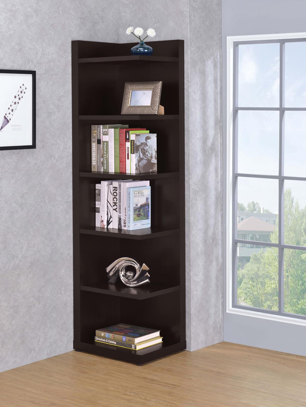 Alder 71-inch 6-shelf Corner Bookcase Cappuccino - Image 2