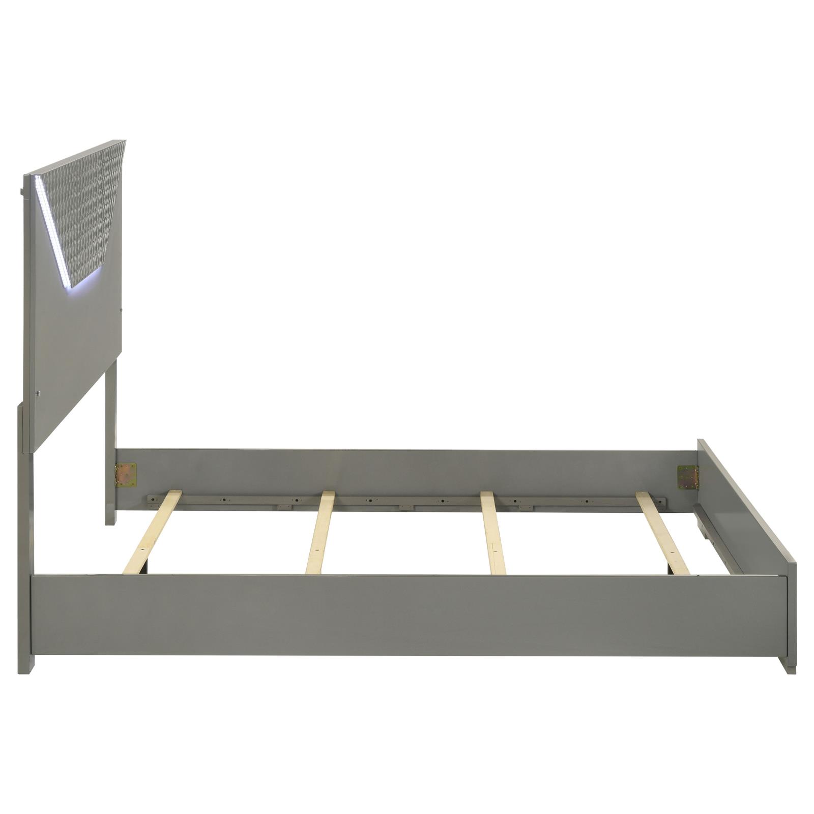 Ives Queen Panel Bed LED Headboard Grey High Gloss - Image 6