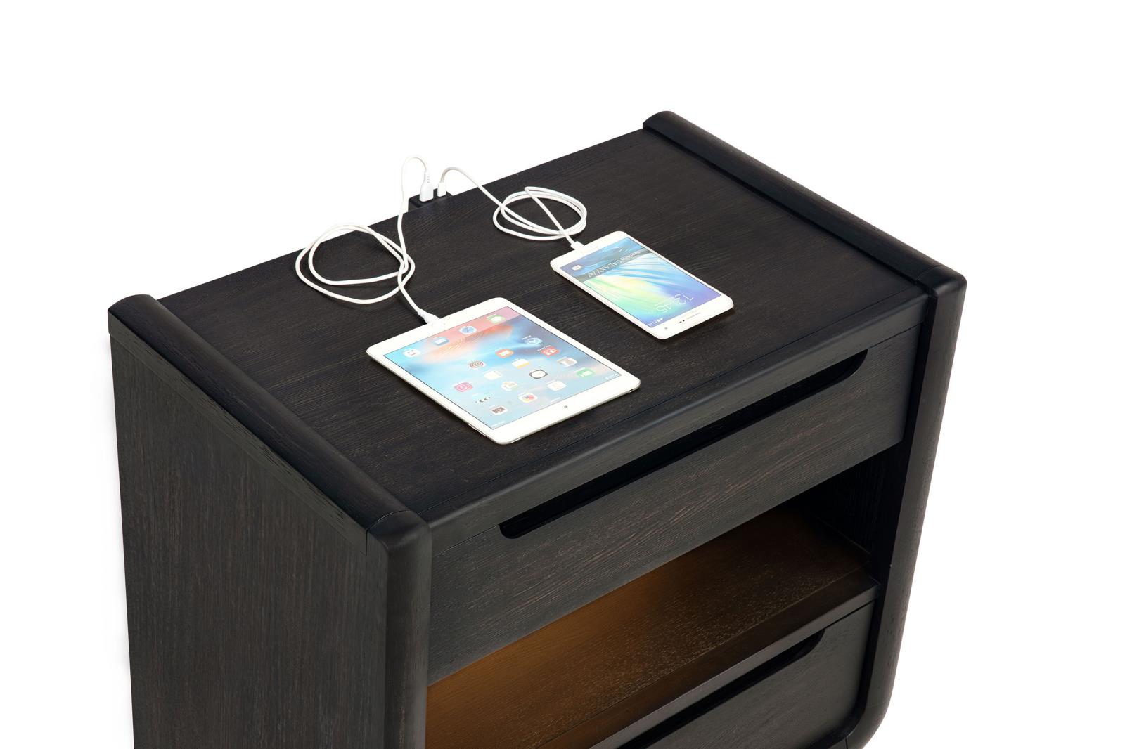 Leandro 2-drawer LED Nightstand with USB Burnished Black - Image 10