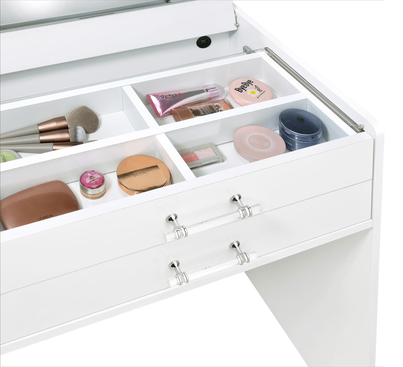 Danbury 3-drawer Makeup Vanity & Stool Set White High Gloss - Image 18