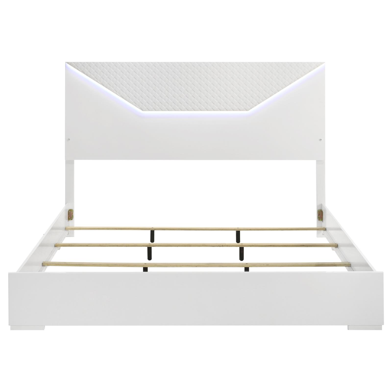 Ives Eastern King Panel Bed LED Headboard White High Gloss - Image 4