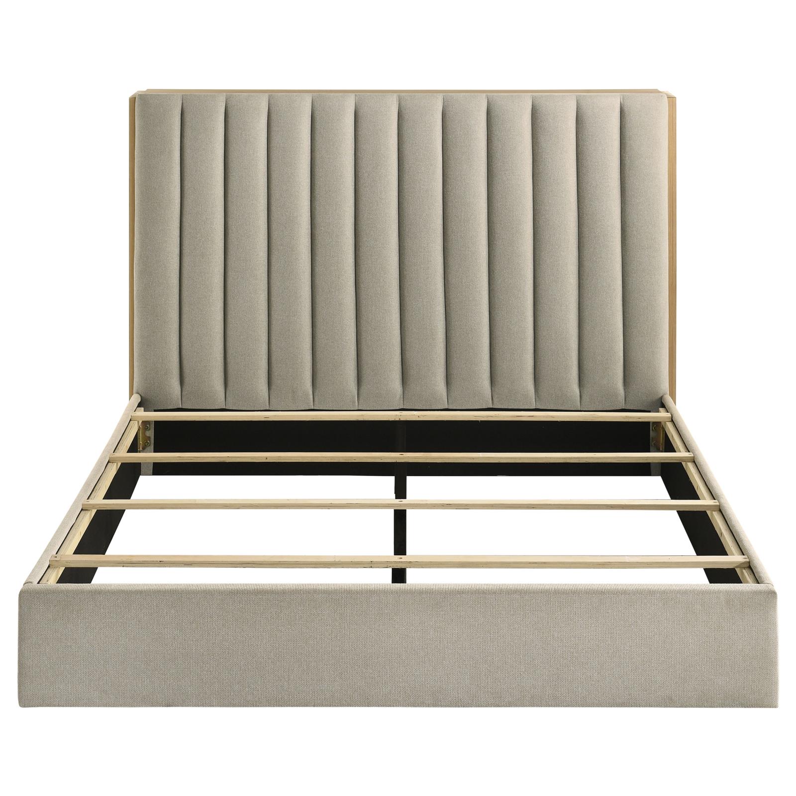 Arielle Queen Upholstered Bookcase Bed Light Tan and Light Oak - Image 6