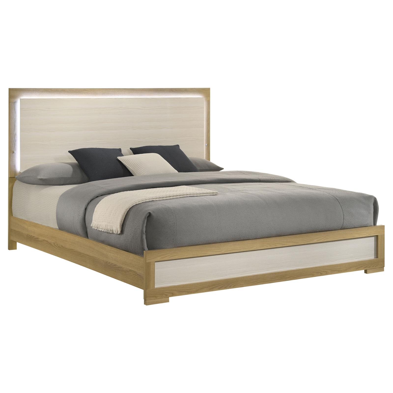 Hyland Eastern King Panel Bed LED Headboard Natural - Image 3