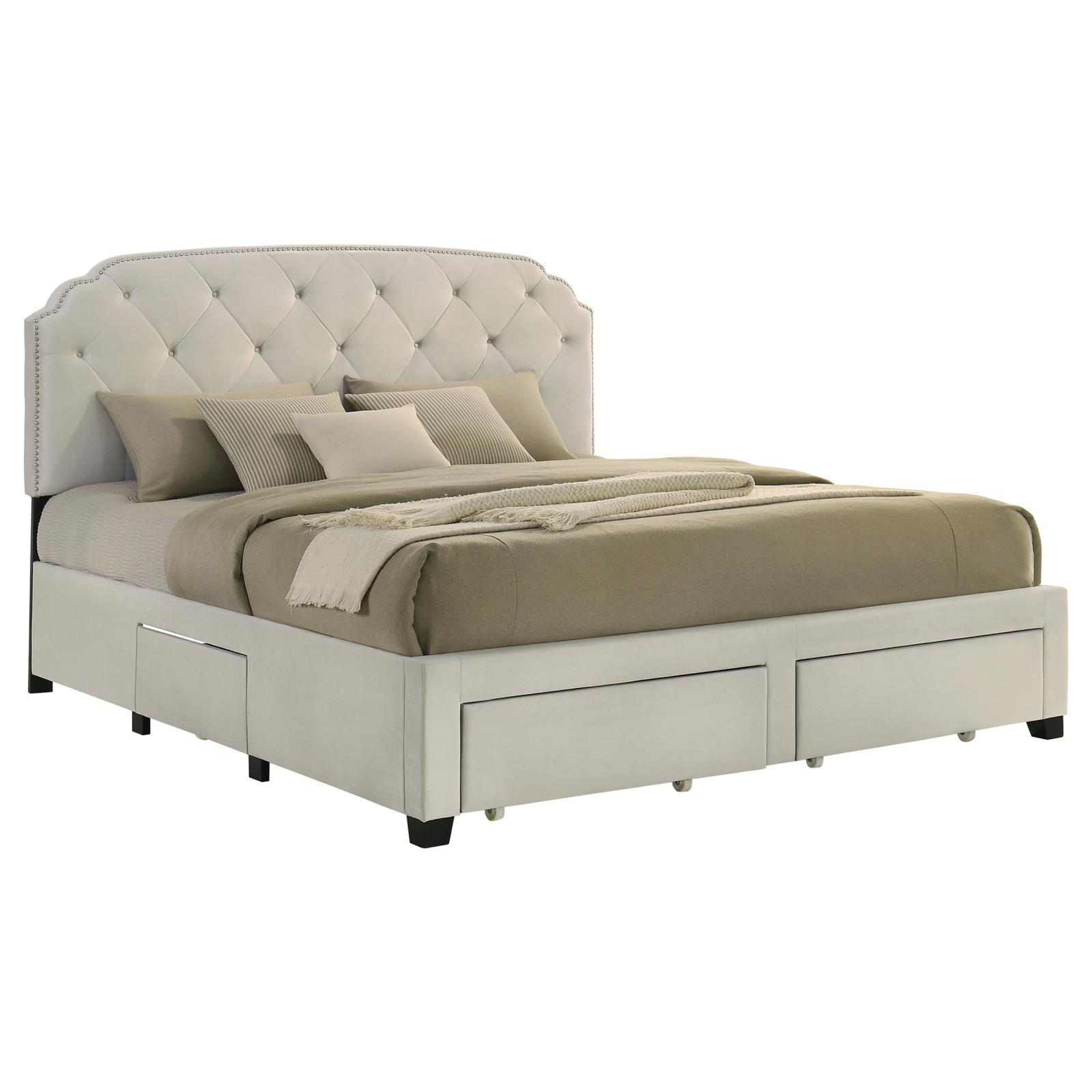 Marianna 4-drawer Upholstered Eastern King Storage Bed Cream - Image 5