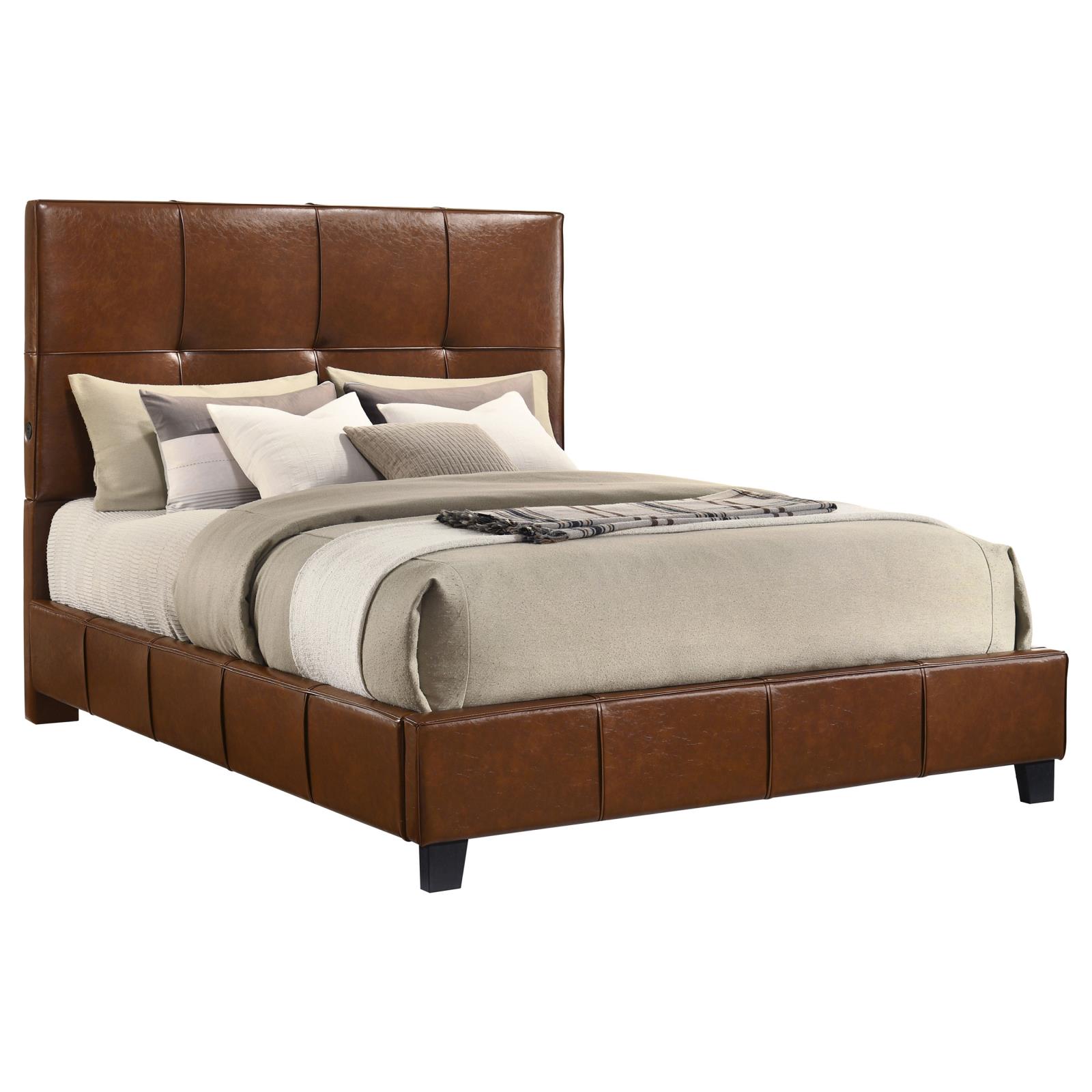 Farrell Queen Leatherette Upholstered Panel Bed Brown - Image 2