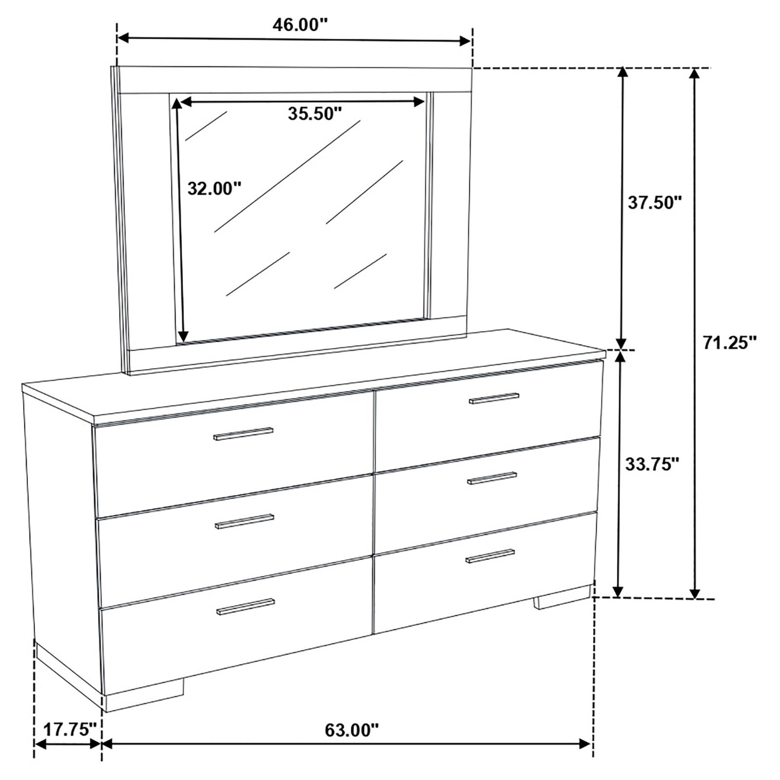 Felicity 6-drawer Wood Dresser with Mirror White High Gloss - Image 11