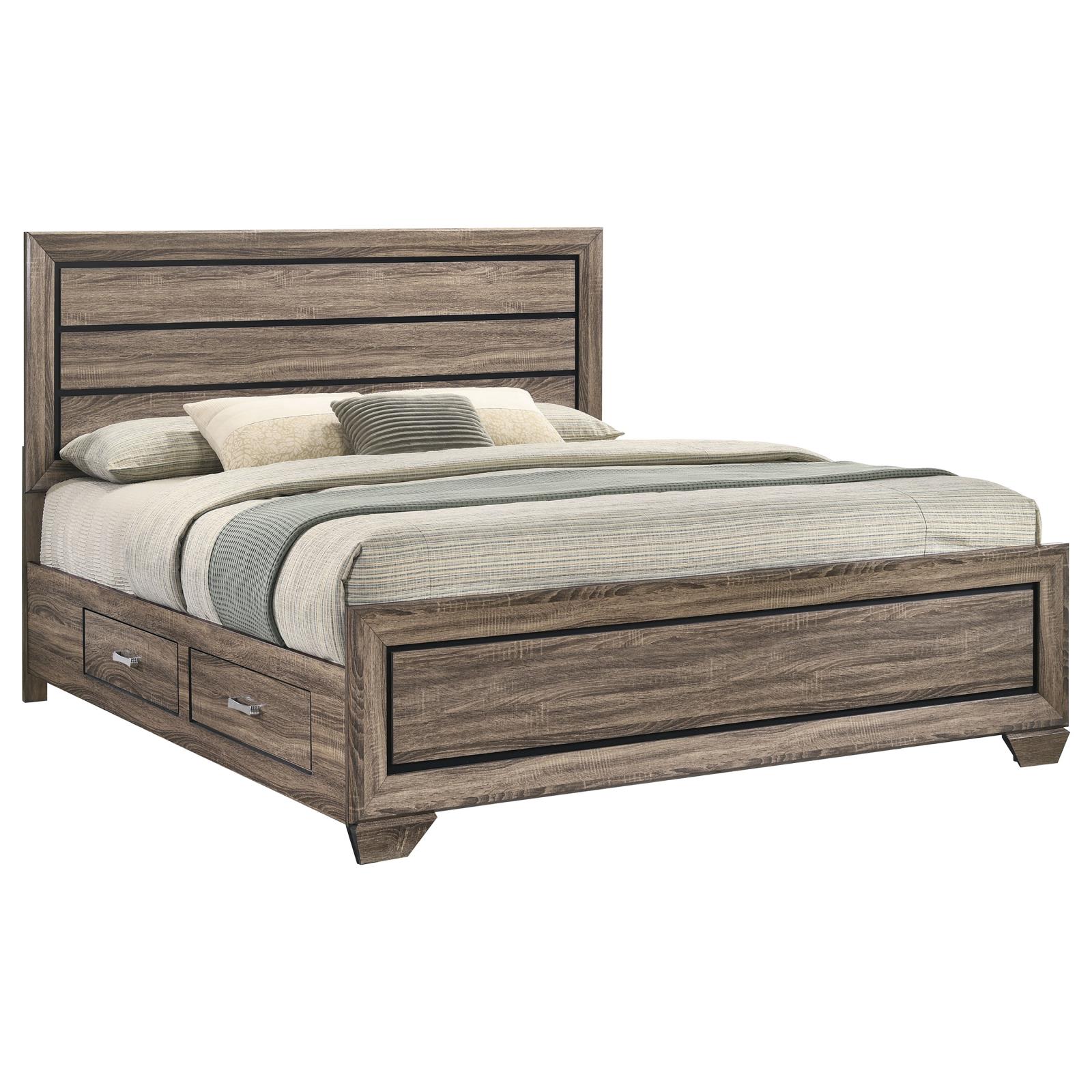 Kauffman Wood Eastern King Storage Panel Bed Washed Taupe - Image 5