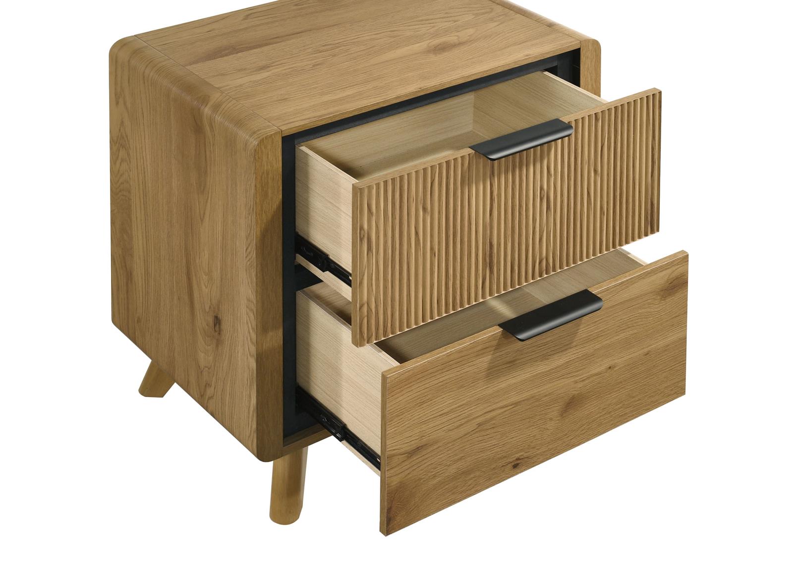 Bennett Mid-Century 2-Drawer Rubberwood Nightstand Light Oak - Image 10