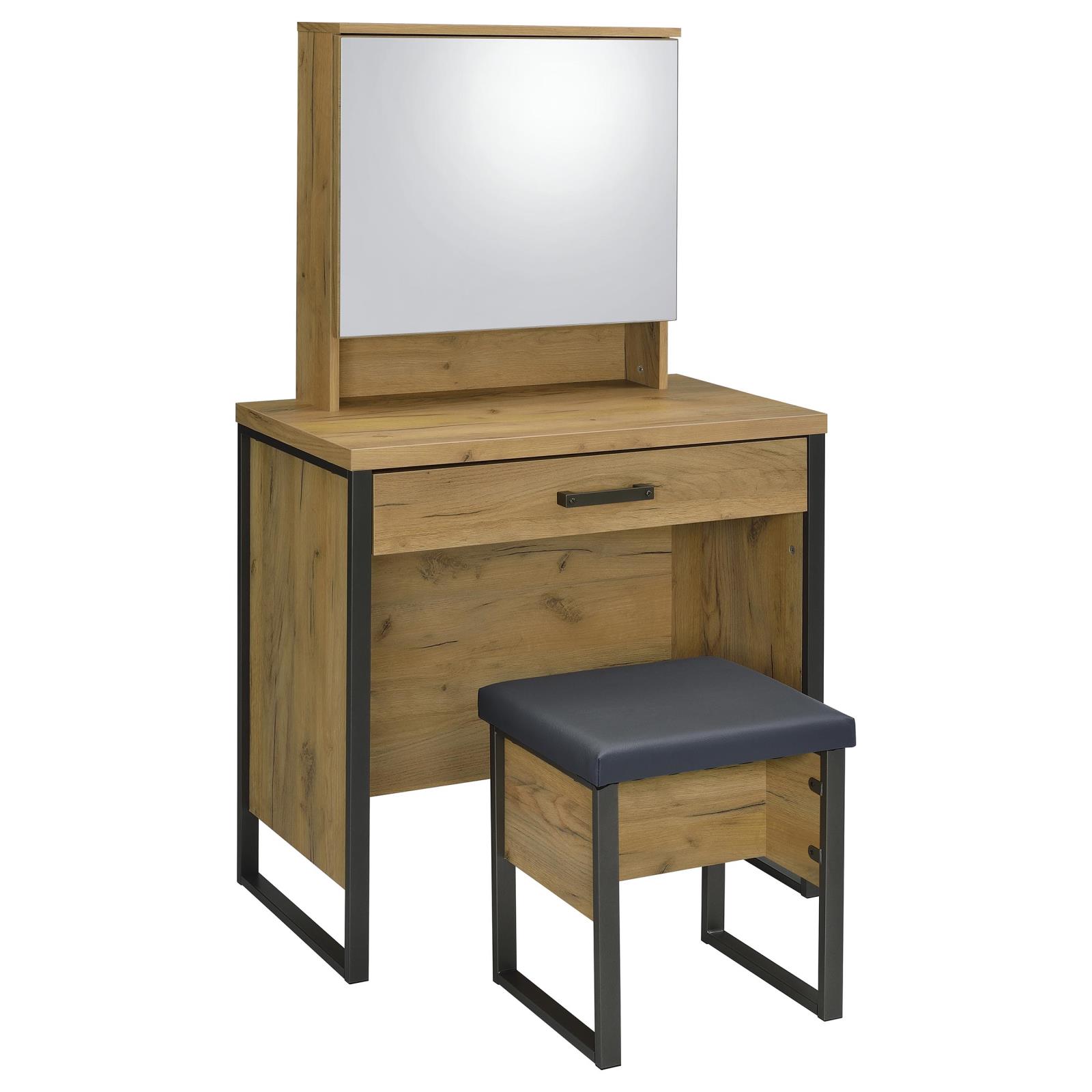 Bettin Vanity Set with Sliding Mirror and Stool Golden Oak