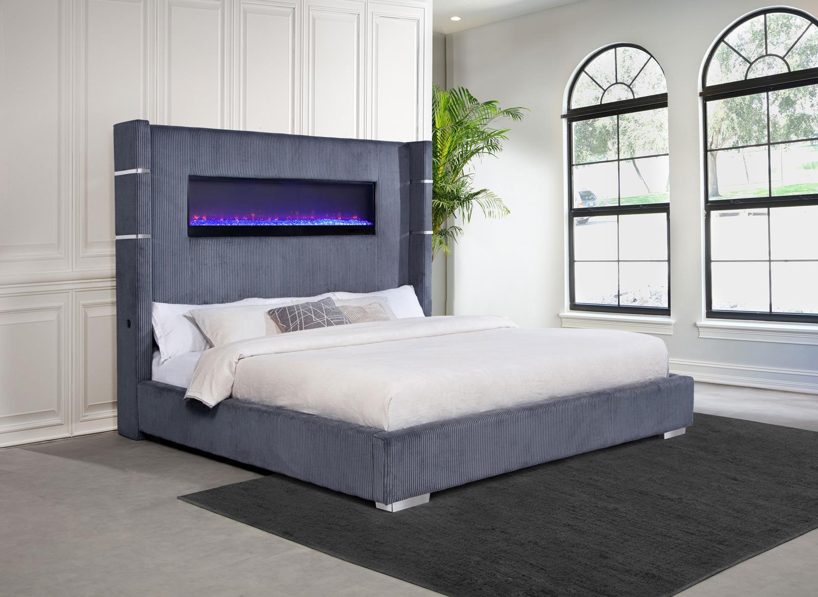 Tisdall Upholstered Eastern King Flame Visualizer Bed - Image 2