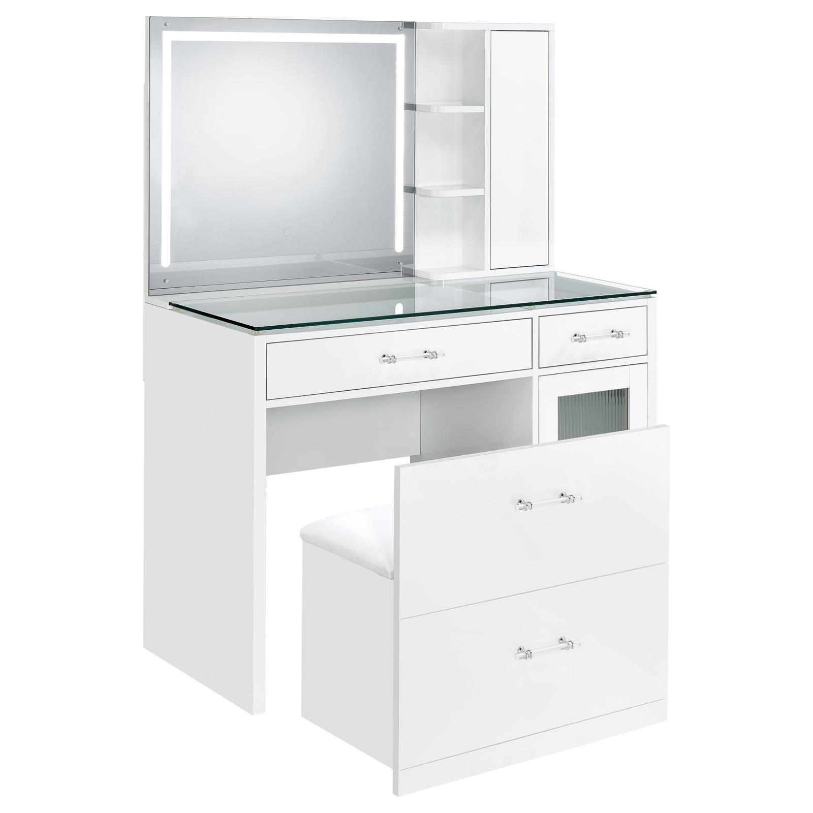 Flora 2-drawer Vanity Set with LED Mirror White High Gloss - Image 5