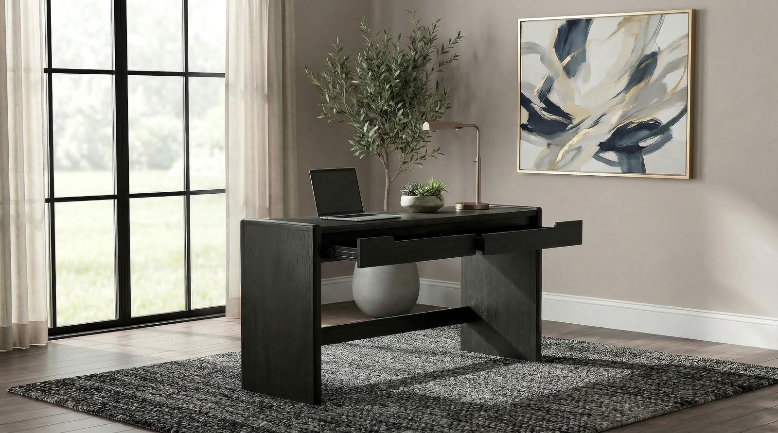 Leandro 2-drawer Home Office Writing Desk Burnished Black - Image 3