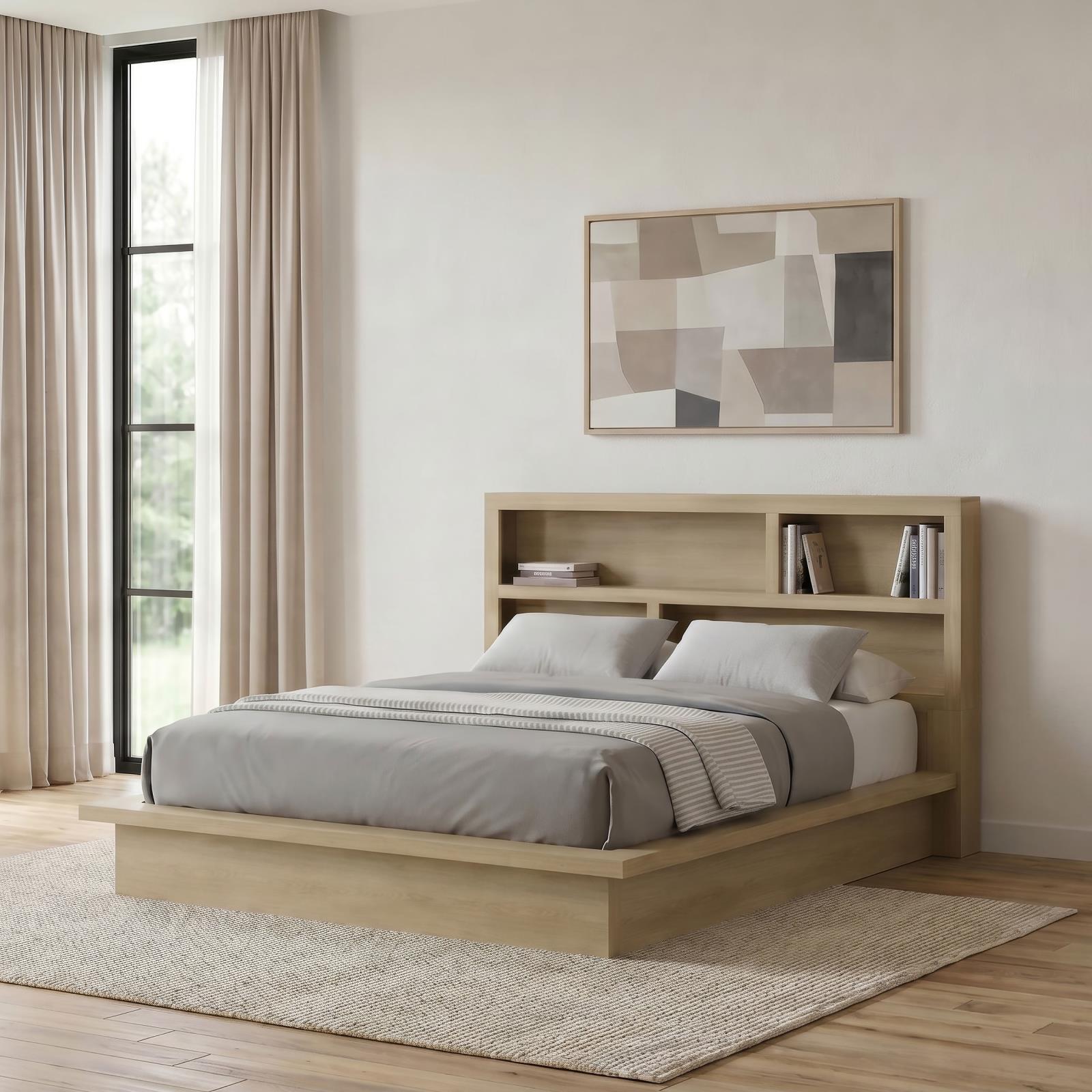 Hendricks Eastern King Bookcase Headboard Platform Bed Light Oak - Image 2