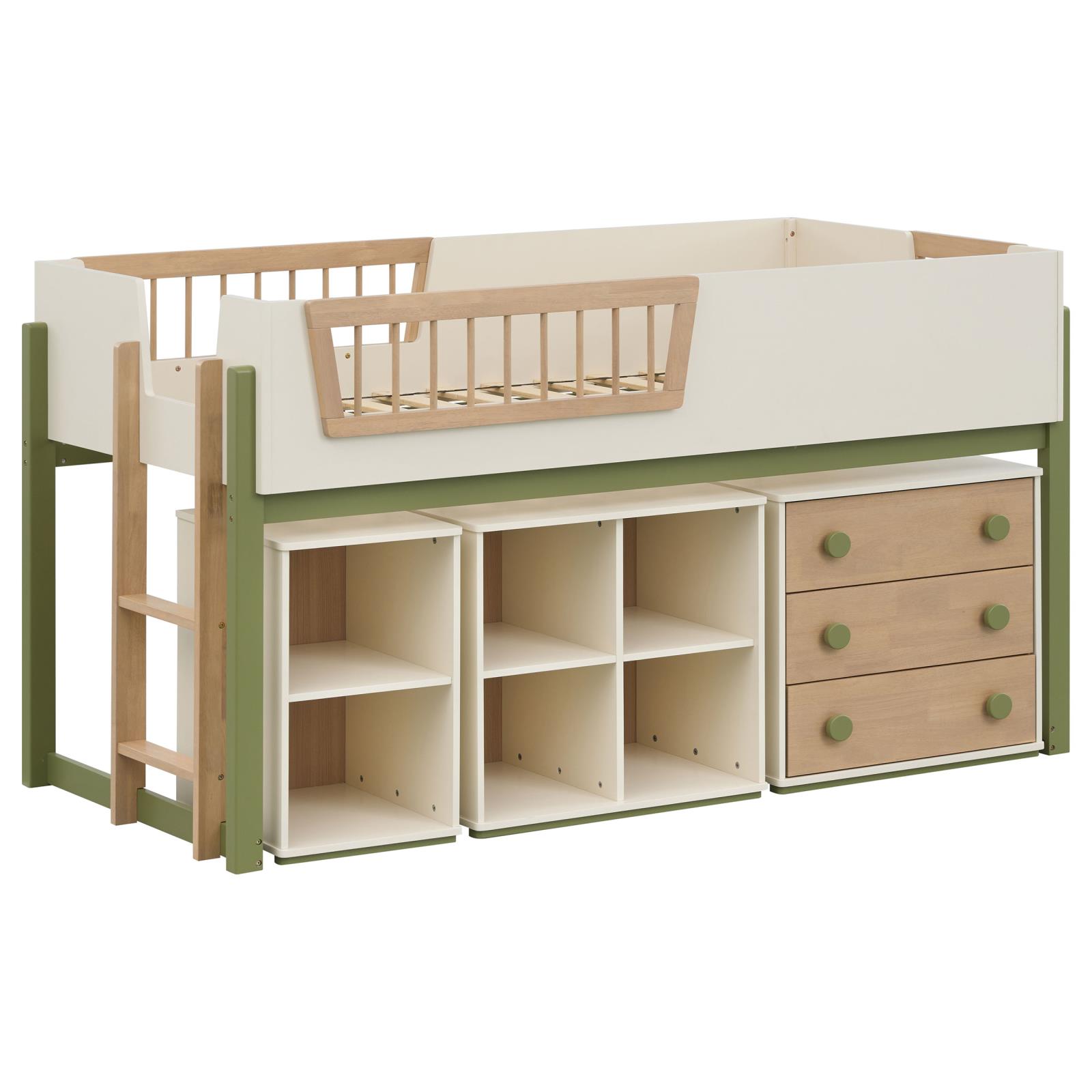 Evren Twin Storage Loft Bed 4-piece Set with Chest and Bookcases Tri-Tone - Image 2