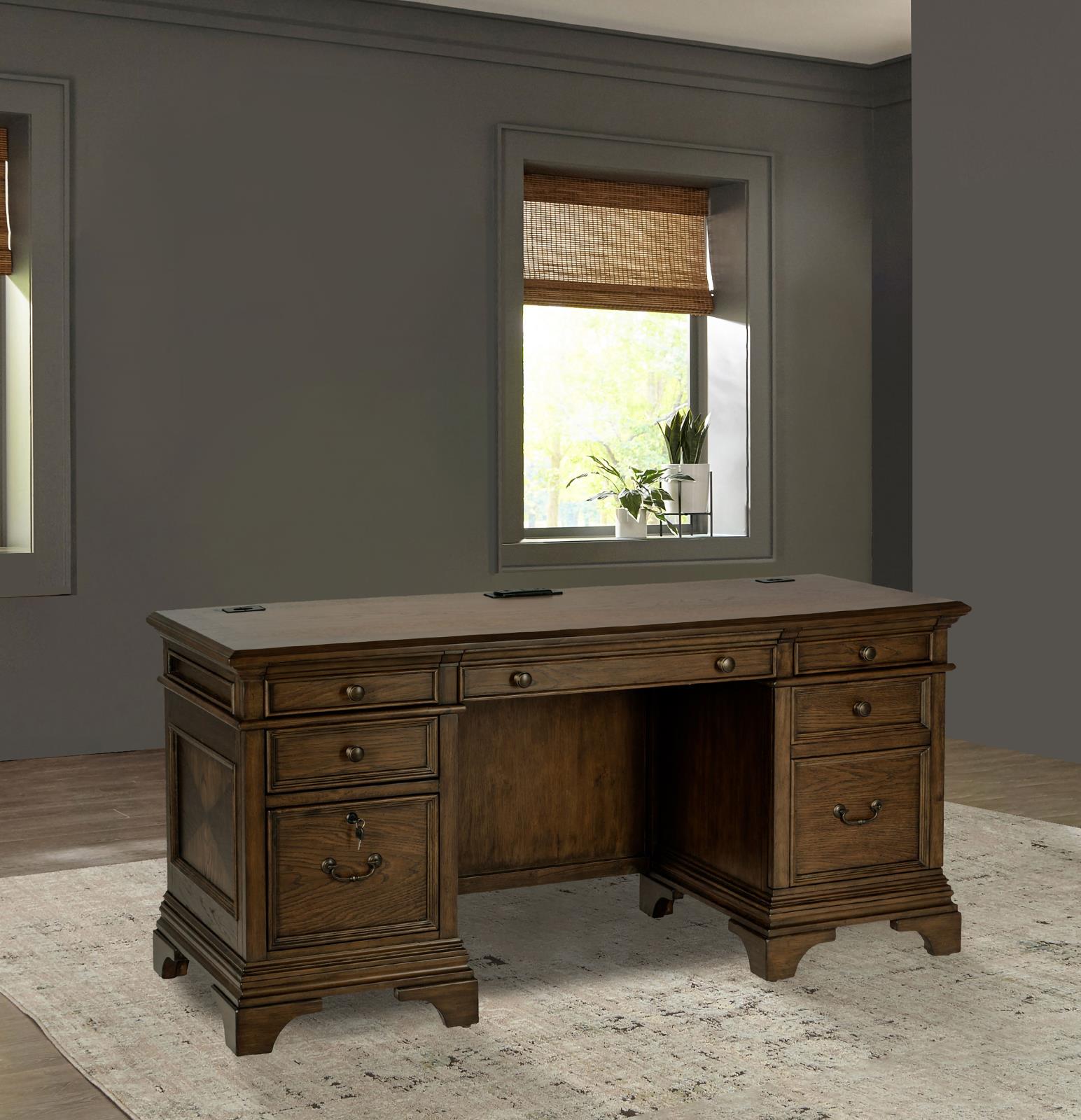 Hartshill 66-inch 5-drawer Credenza Office Desk Burnish Oak - Image 2
