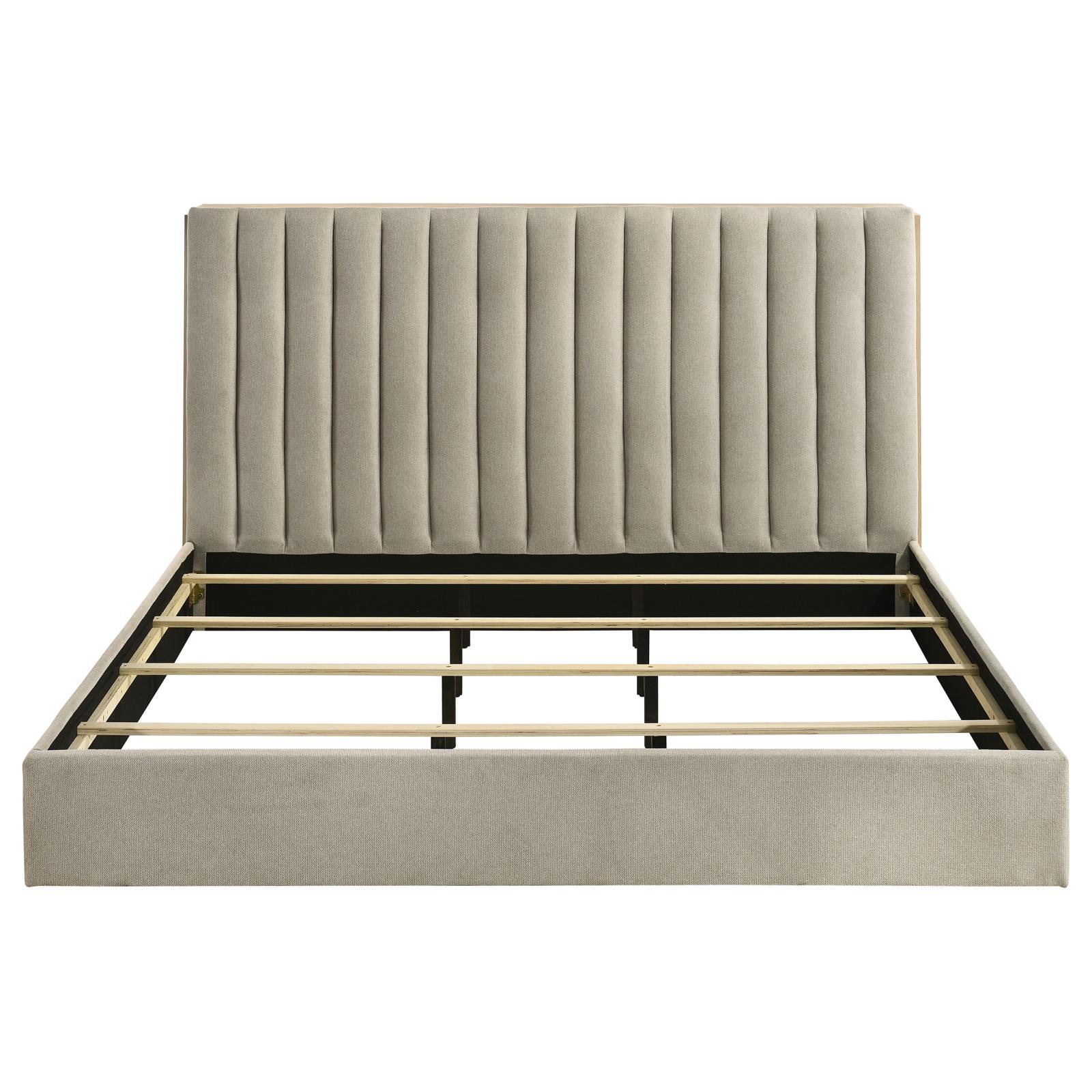 Arielle Eastern King Upholstered Bookcase Bed Light Tan and Light Oak - Image 6