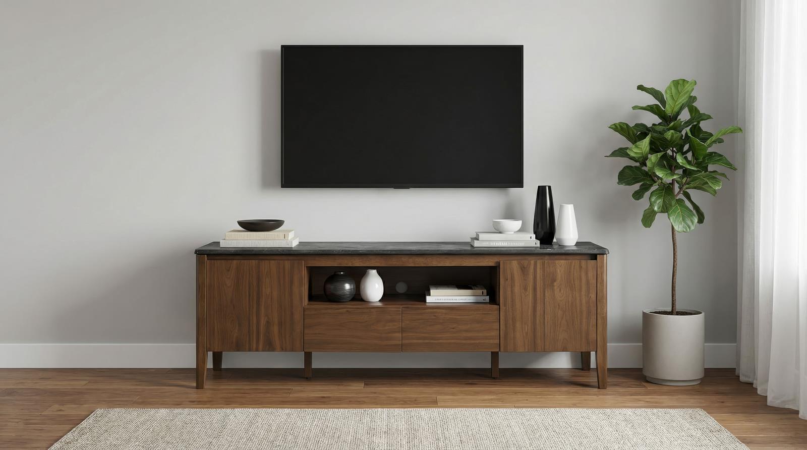 Bradley 63-inch 2-Door SmartTop TV Stand Smokey Grey and Brown - Image 2