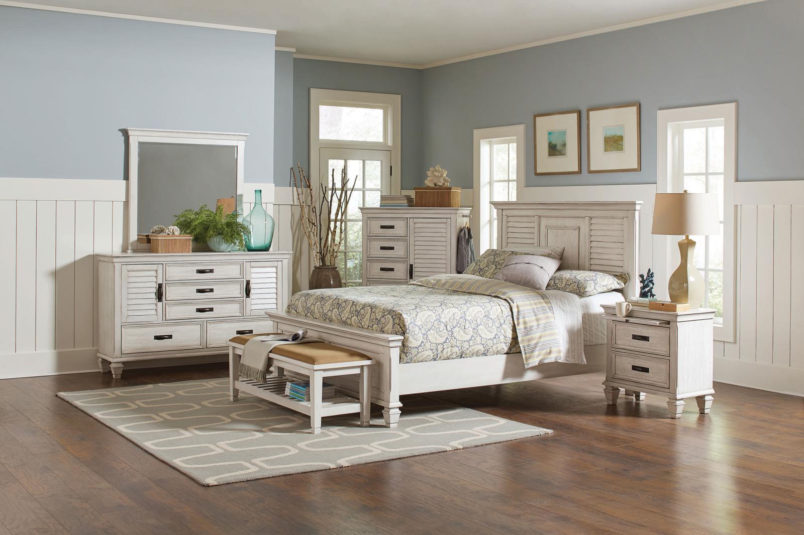 Franco Wood Queen Panel Bed Distressed White - Image 9