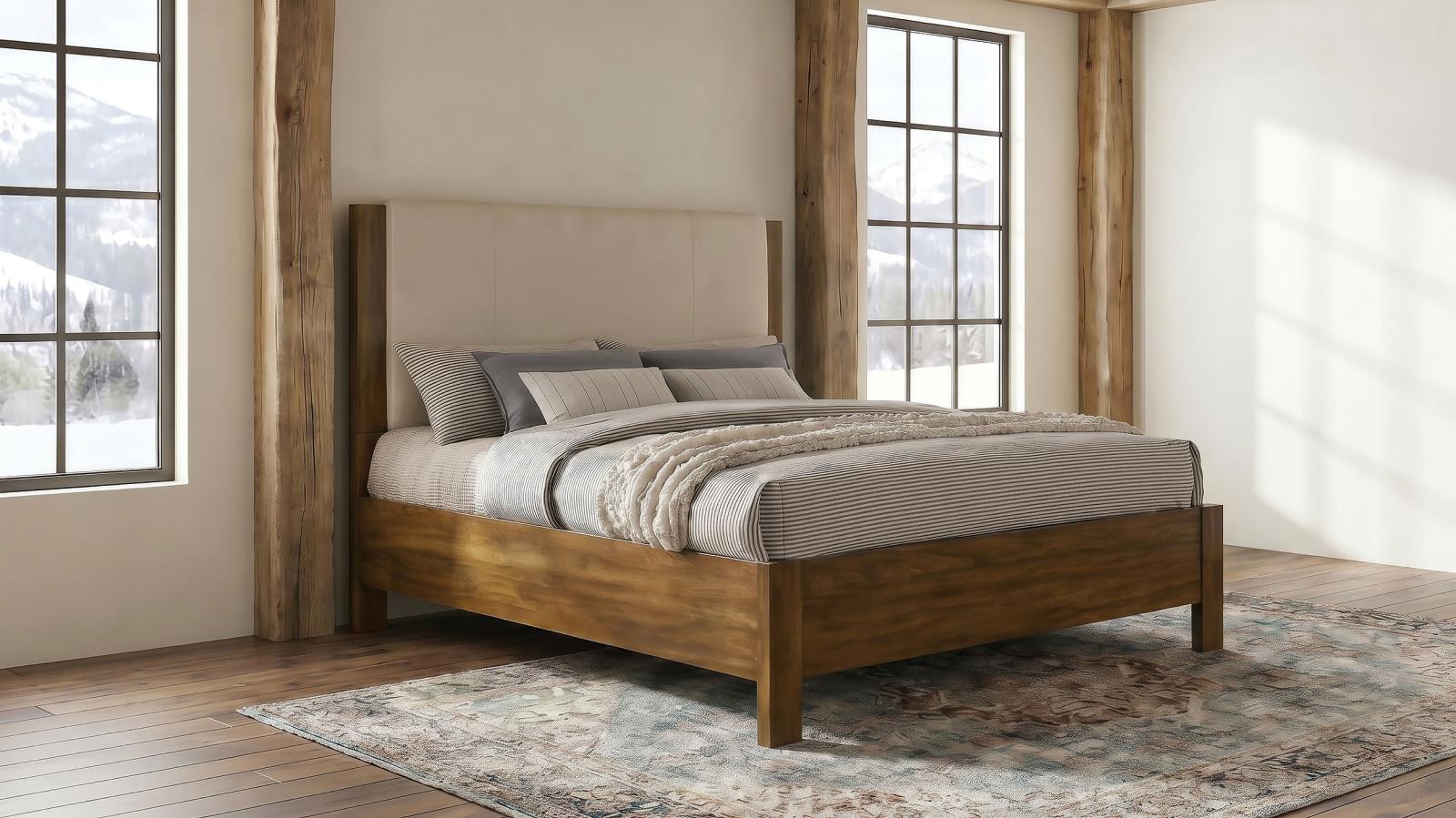 Adderley Queen Wood Panel Bed Cream and Warm Brown - Image 2