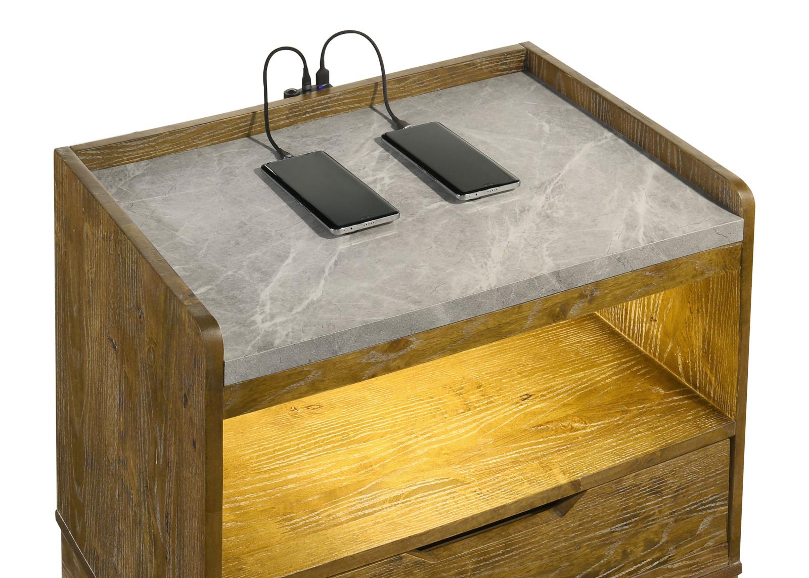 Henderson 1-drawer LED Nightstand Bedside Table Medium Oak - Image 8