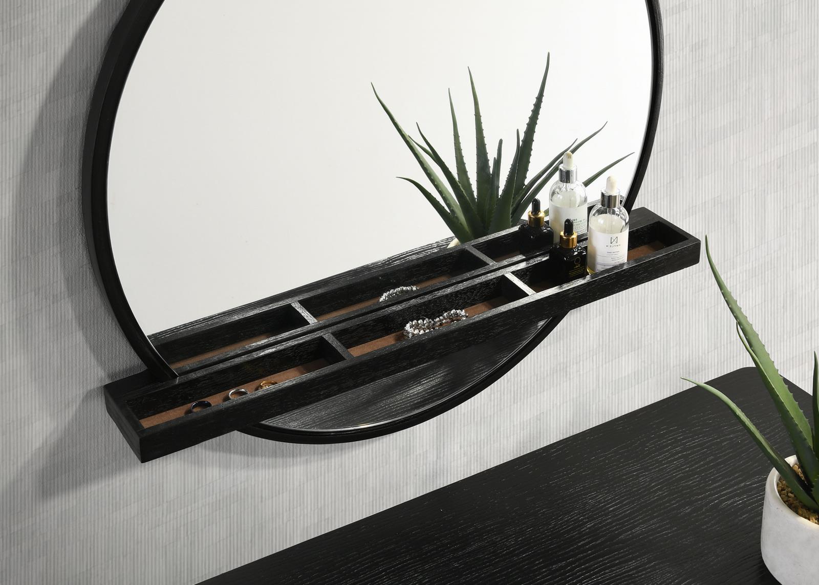 Arini Round Vanity Wall Mirror with Shelf Black - Image 4