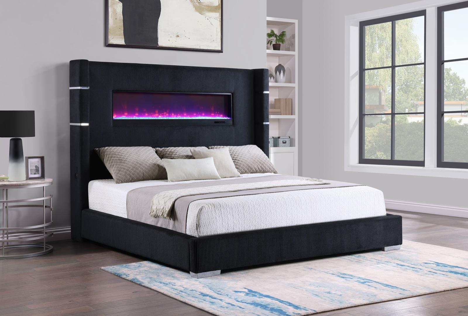 Tisdall Upholstered Eastern King Flame Visualizer Bed - Image 11