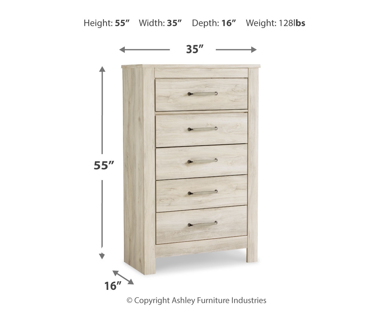 Bellaby - Five Drawer Chest - Whitewash - Image 4