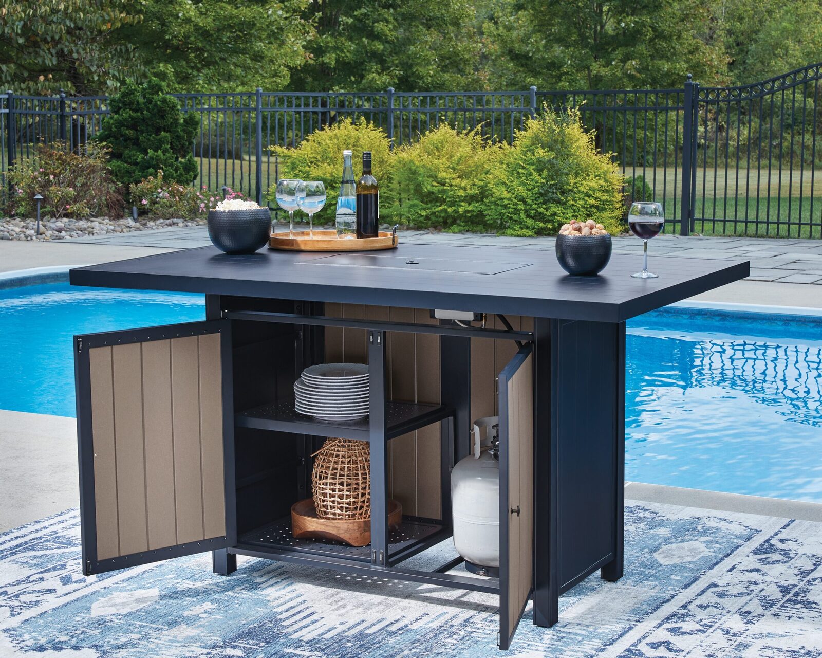 East Beach - Rectangular Bar Table With Fire Pit - Blue - Image 7