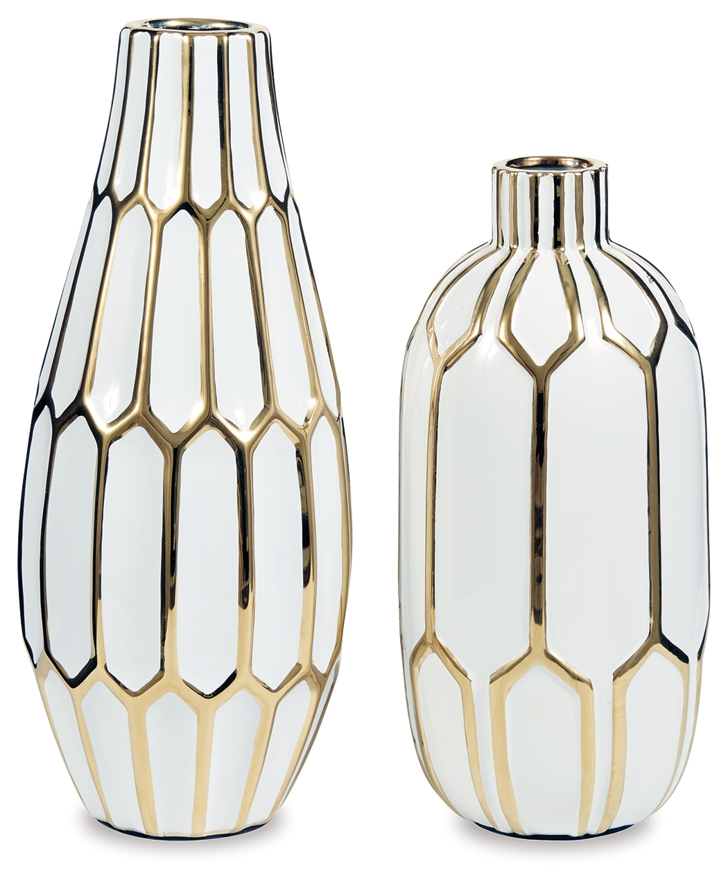 Mohsen - Vase Set (Set of 2) - Gold Finish / White