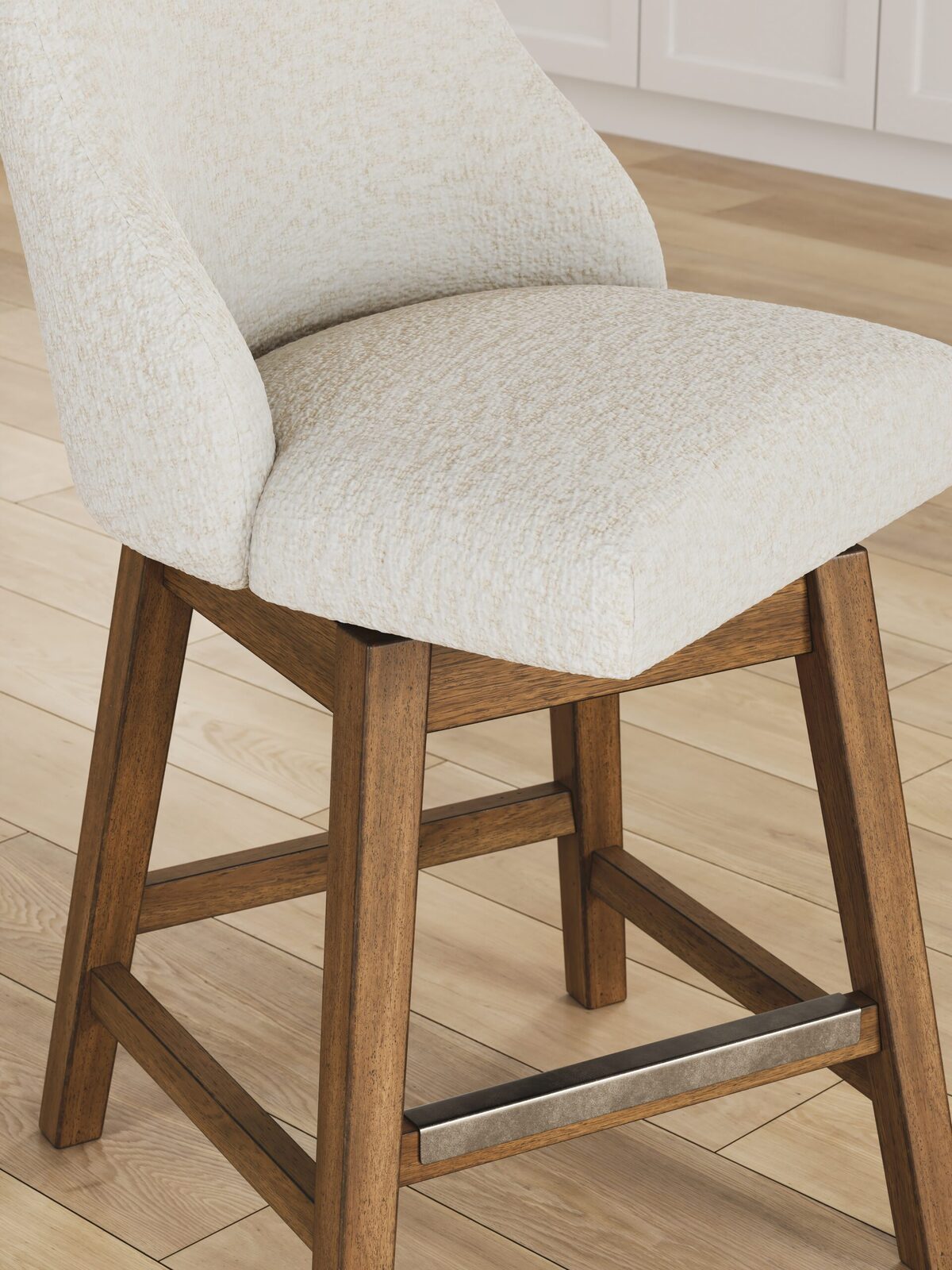 Cabalynn - Upholstered Swivel Barstool (Set of 2) - Oatmeal / Light Brown - Image 7