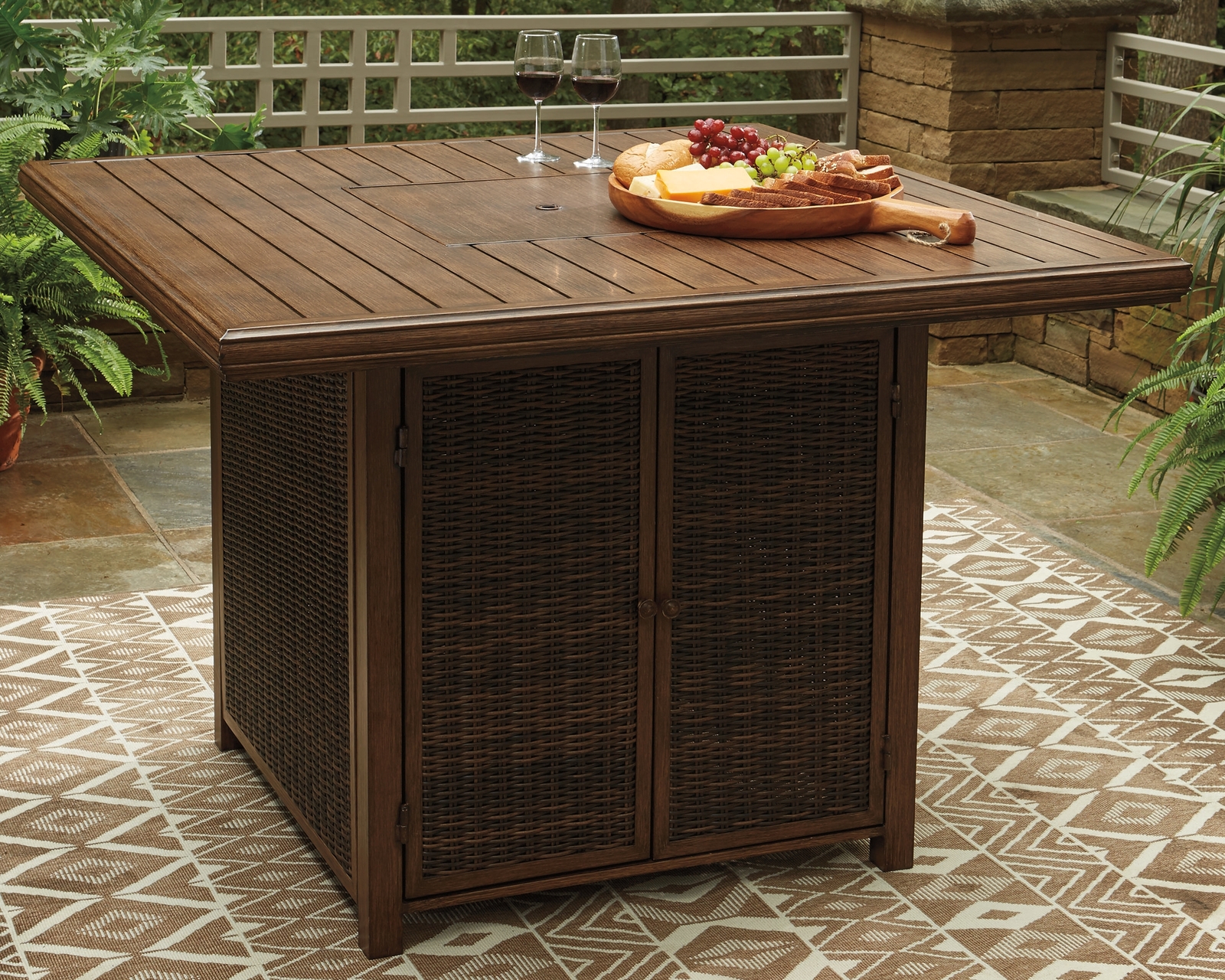 Paradise Trail - Square Bar Table w/Fire Pit - Medium Brown - Image 2