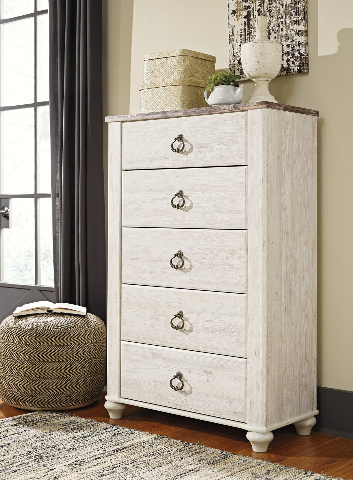 Willowton - Five Drawer Chest - Brown / Beige / White - Image 2