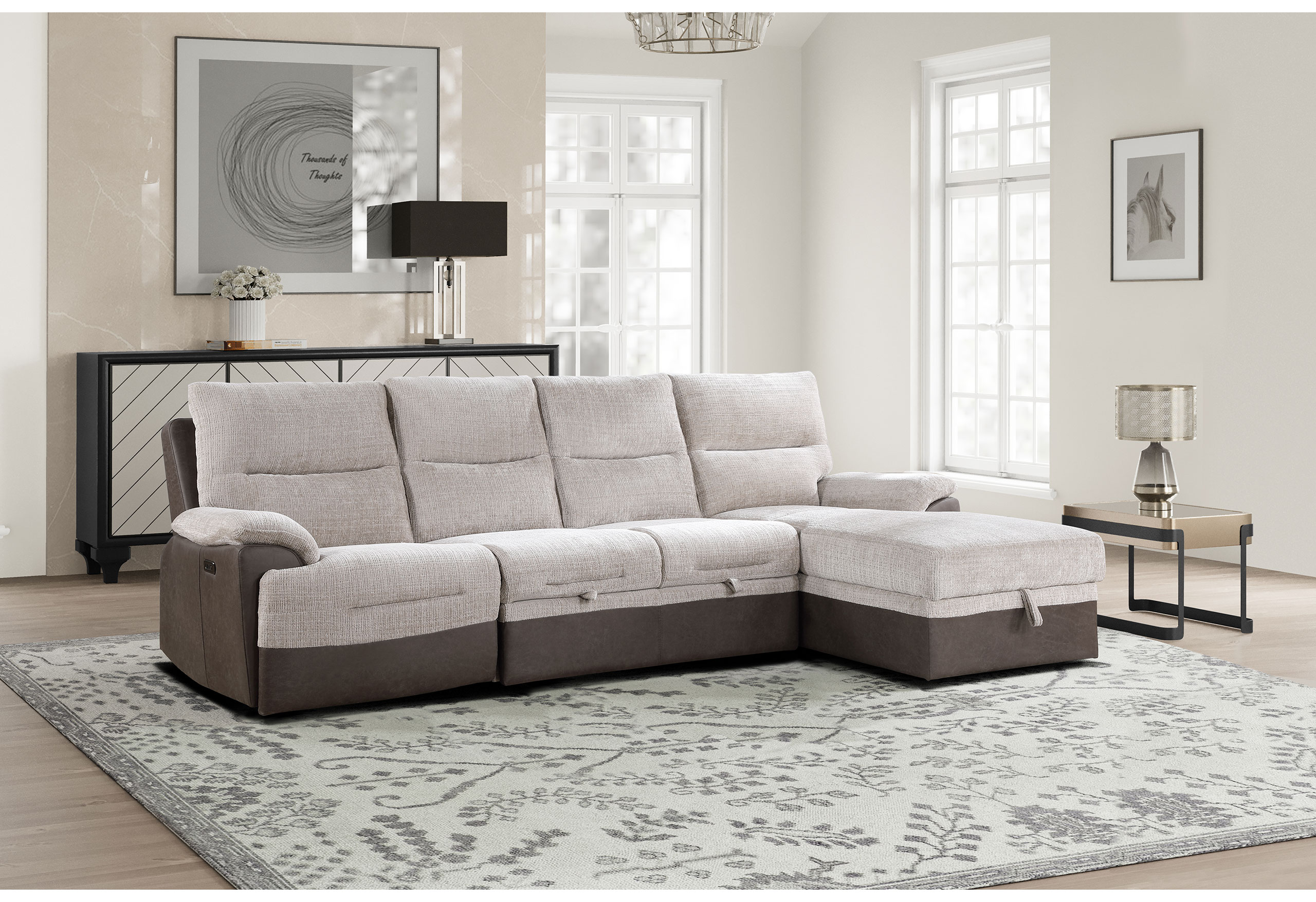 U3822 - Sectional With Pullout And USB - Beige / Brown - Image 2