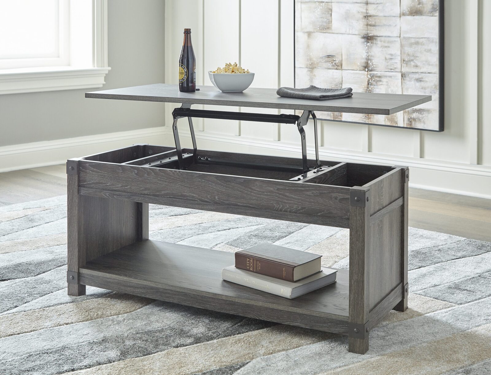 Freedan - Rect Lift Top Cocktail Table - Grayish Brown - Image 7