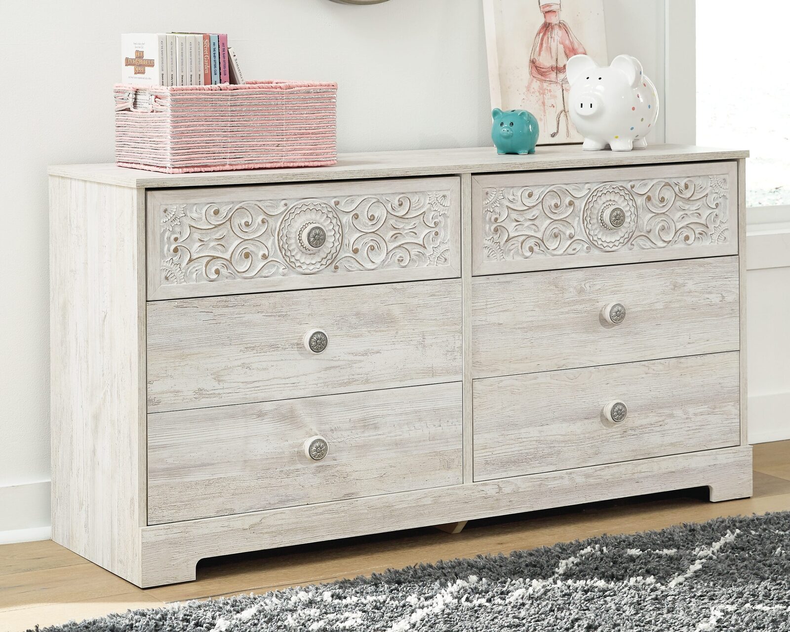 Paxberry - Six Drawer Dresser - Vinyl-Wrapped - Whitewash - Image 2