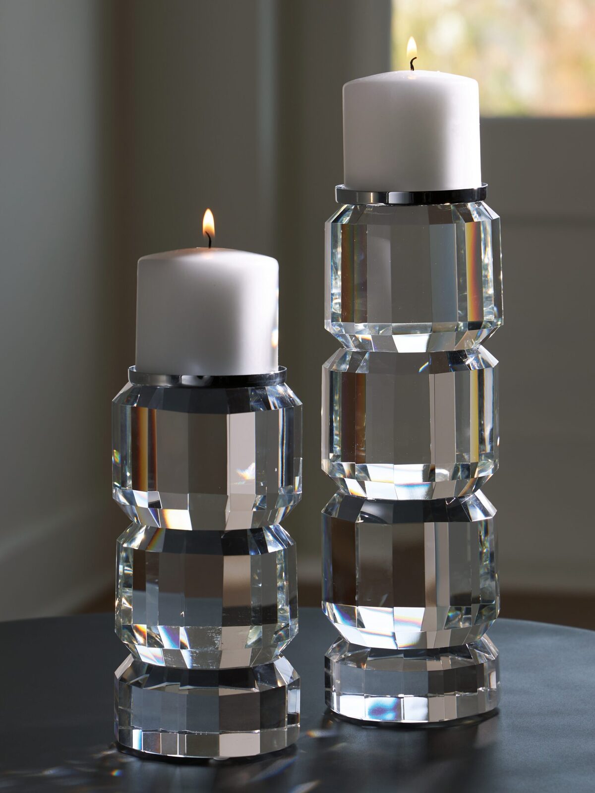 Brentley - Candle Holder Set (Set of 2) - Clear / Silver Finish - Image 2